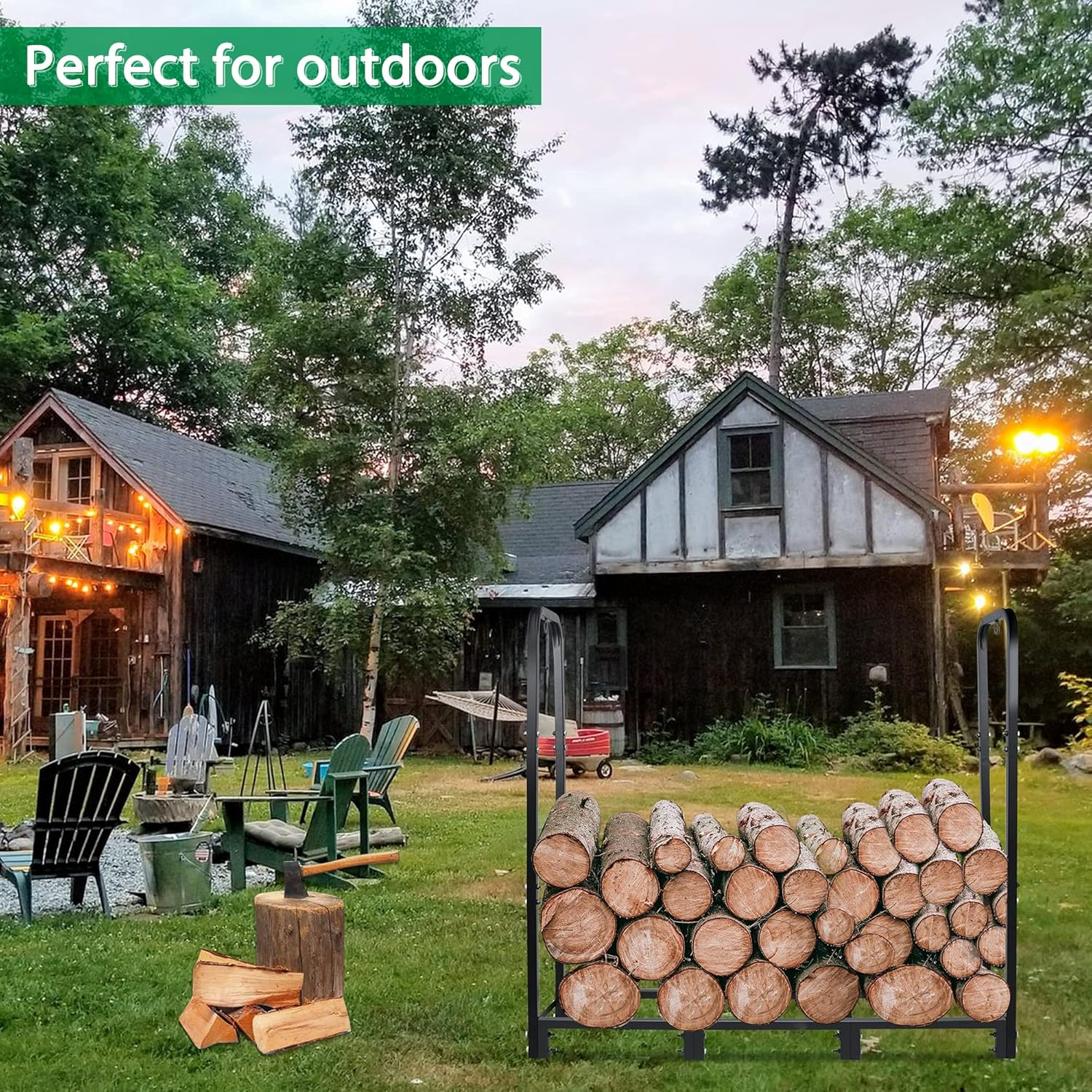 CONNOO 4Ft Firewood Rack Stand Heavy Duty Firewood Log Rack Holder Fireplace Wood Storage Holder for Indoor Outdoor Metal Pile Log Stand Stacker Holder, Matte Black image number 3