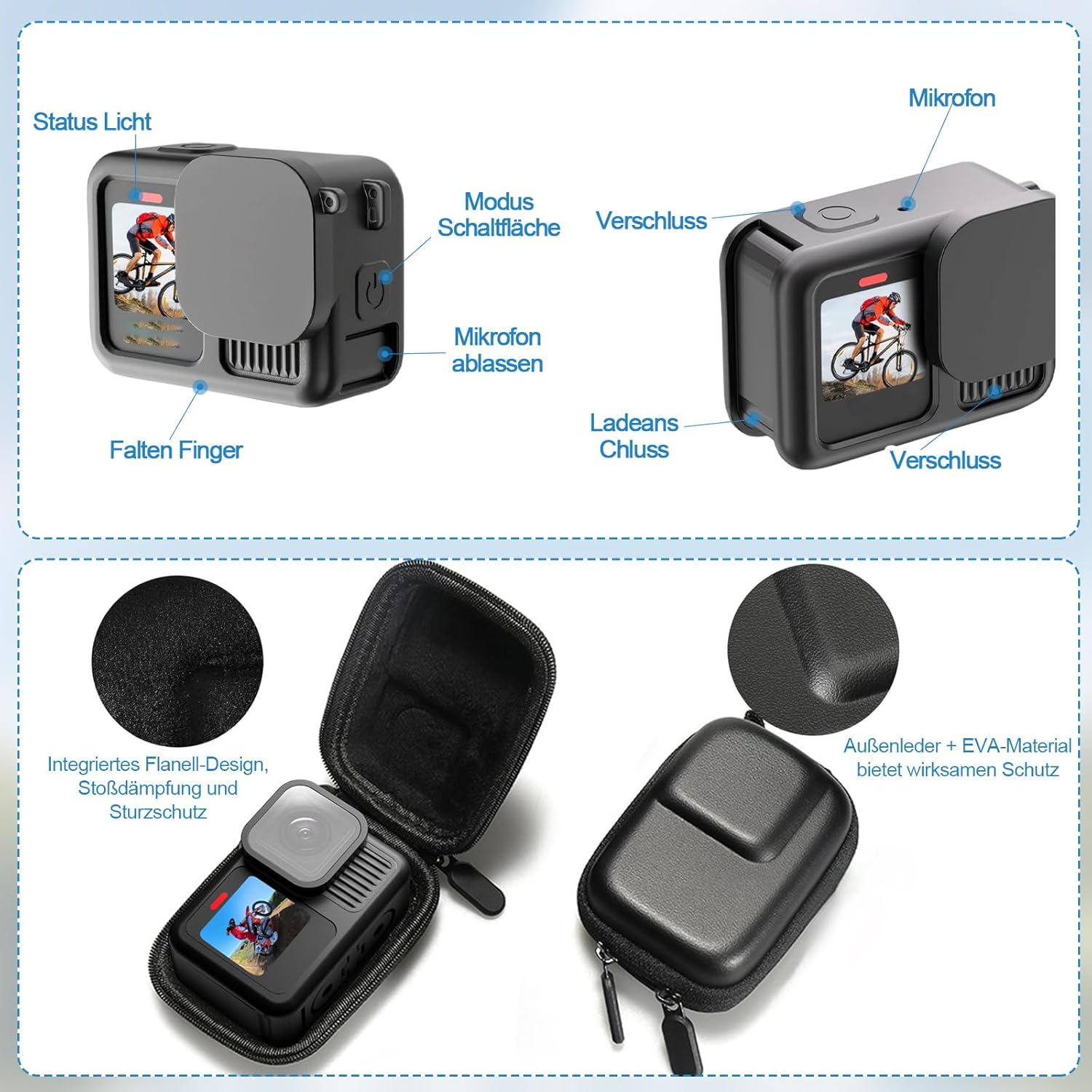 Gopro Hero13 Silicone Protective Case, Camera Case & Screen and Lens Hardened Film & Lens Cap & Lens and Screen Cleaning Set & Hand Rope, Gopro Hero13 Black Accessory Package image number 6