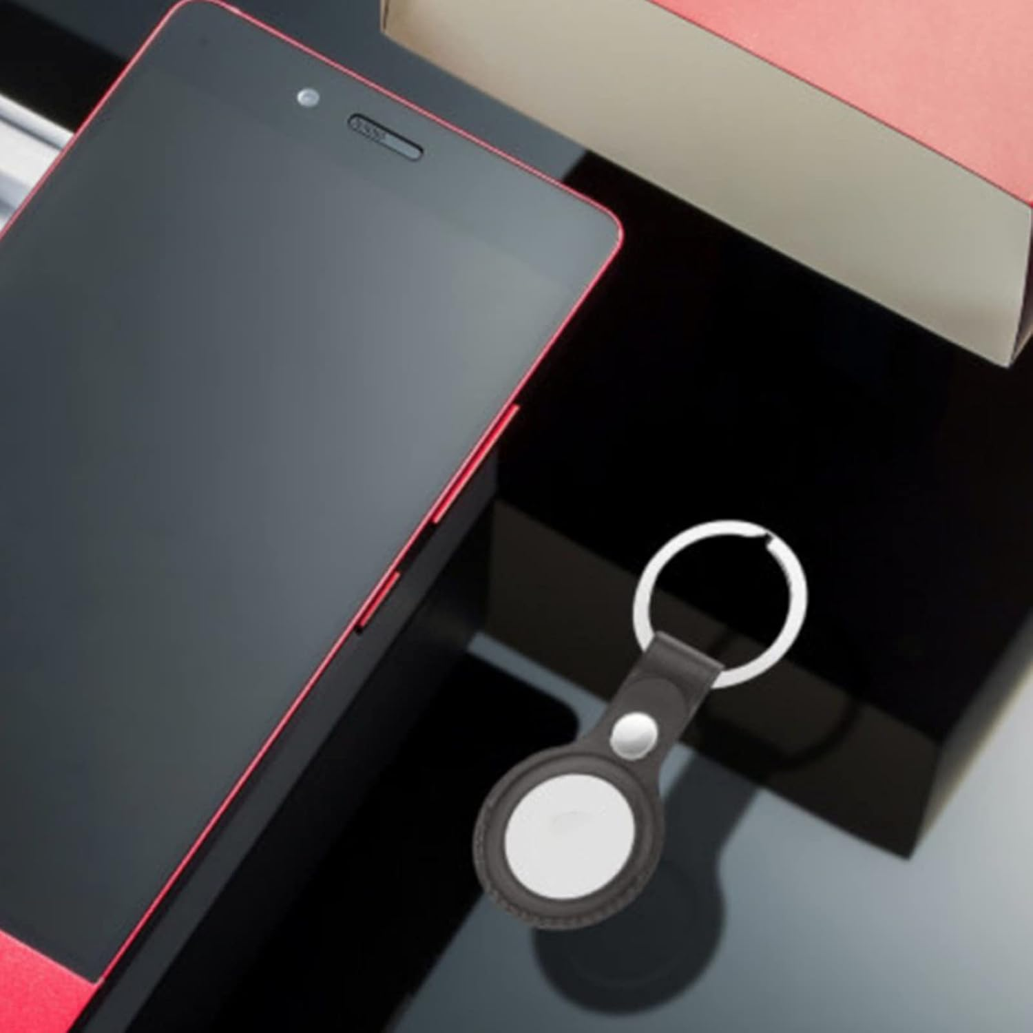 PU Leather Case Cover for Airtag 2021, MH MOIHSING Protective Leather Tracker Holder with Keychain Accessories Skin Cover with Hook Portable Protector Case for Apple Smart Airtags Tracker, Black image number 3