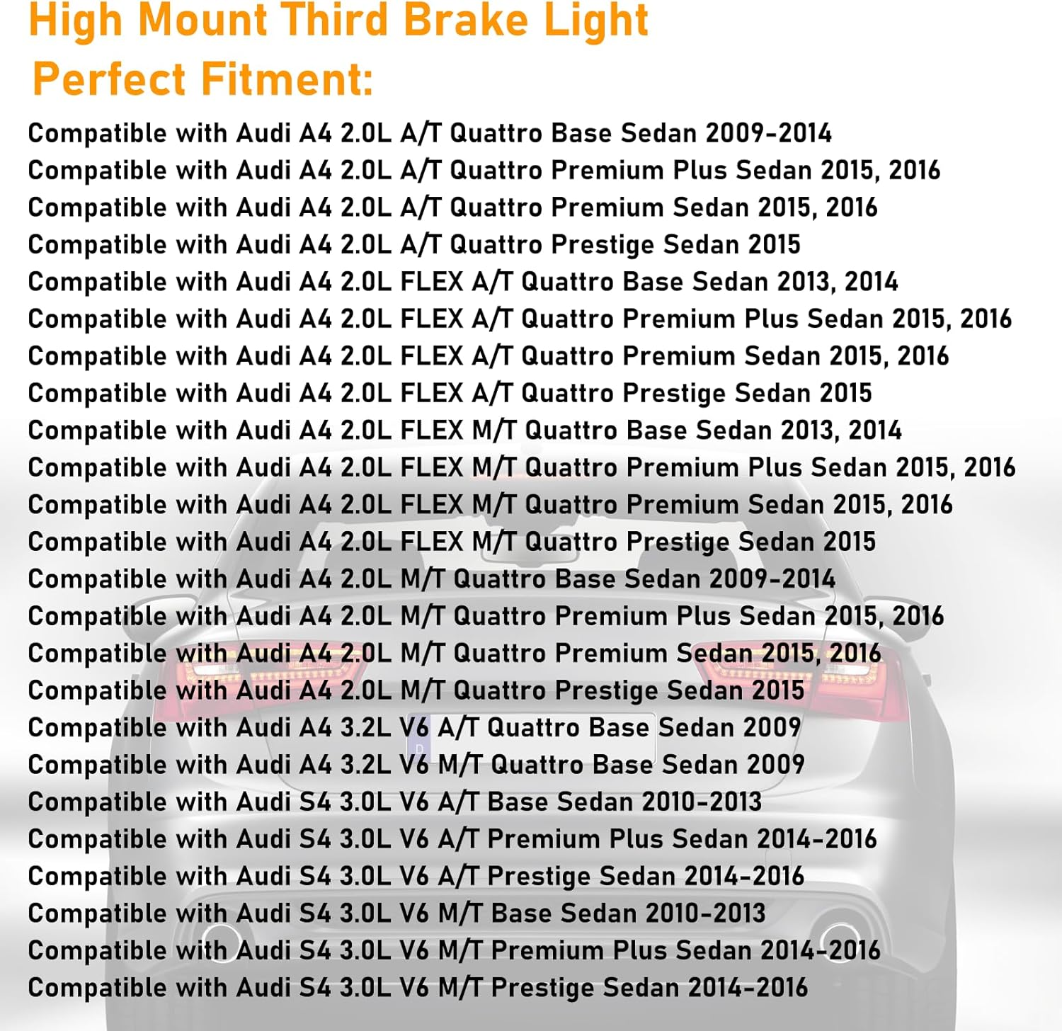 Center Brake Light Assembly Compatible with Audi A4/A4 Quattro 2009-2015,S4 2010-2015,Third Brake Light with 18 Smal Red Lamp Bulbs,Center High Mount Stop Lamp Replacement for 8K5945097 image number 6