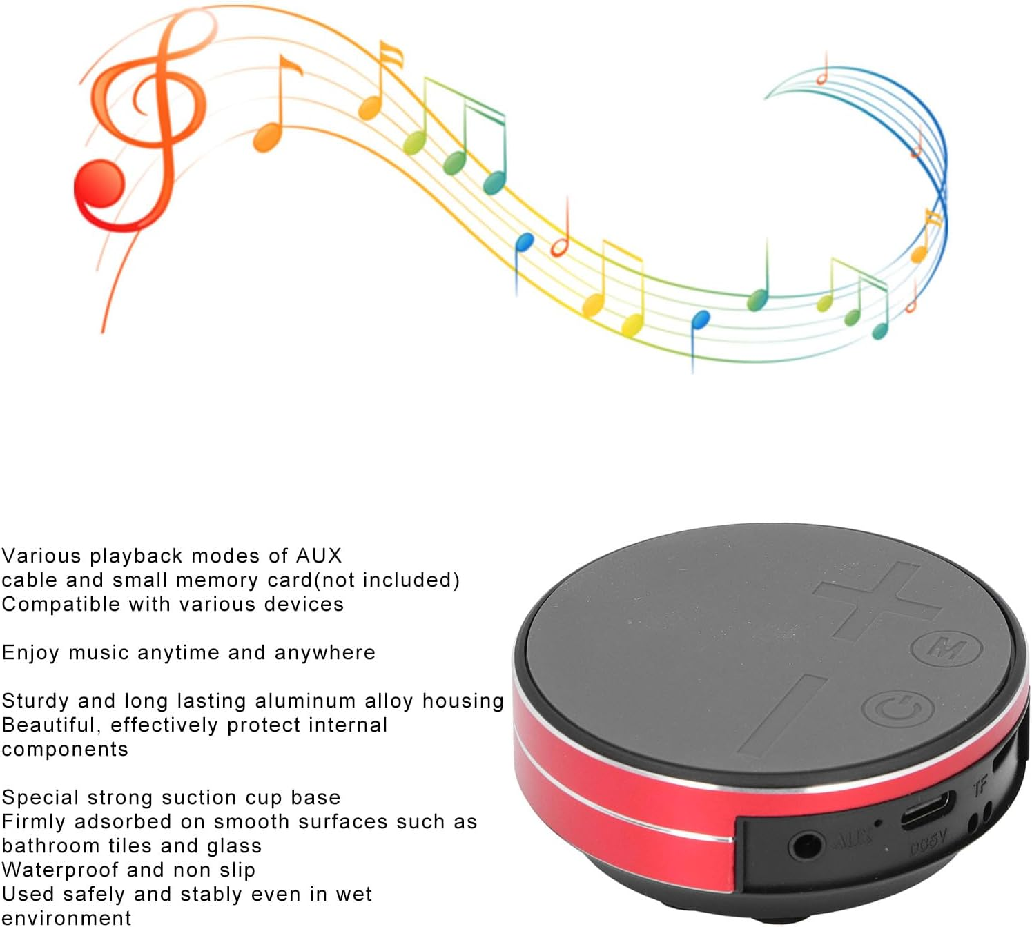 Bone Conduction Speaker, True Speakers Mini Portable Stereo Sound Portable Speaker Waterproof Music Player for Home Outdoor Travel, Suction Cup Base (Red) image number 2