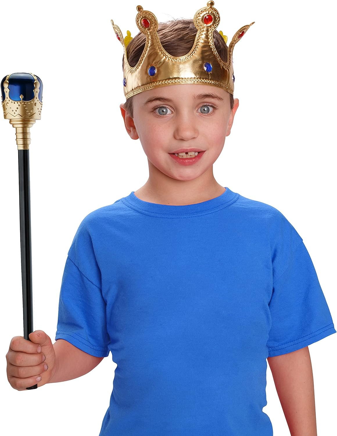Dress up America Kids Gold Crown and Scepter Props for Children - Blue image number 4