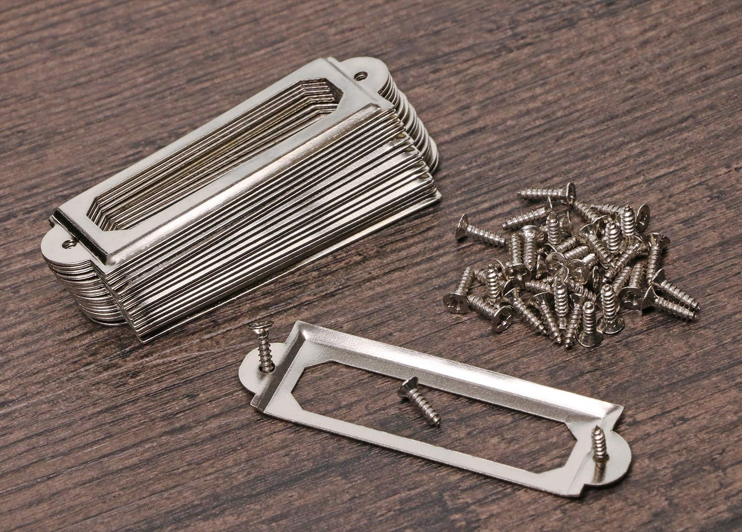 ONLYKXY 20Pcs Antique Brass Metal Drawer Door Lab Tag Label Pull Frame Handle File Name Card Holder for Furniture Cabinet Hardware Box Case Bin 1760Mm (Silver) image number 2