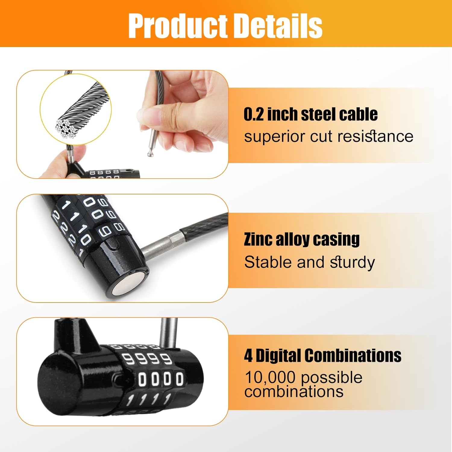 2 Pack 4 Digit Combination Padlock with Steel Cable, Resettable Weatherproof Security Lock for Gym Lockers Cabinets Gates Suitcases & Outdoor Use (Black) image number 5