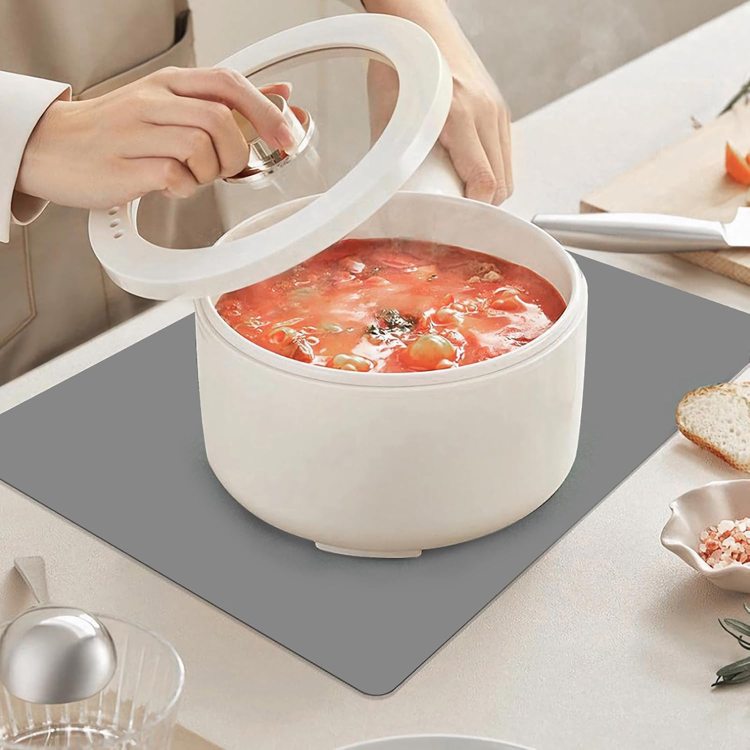 Silicone Placemats, Food-Grade Non-Slip Waterproof, Dining, Countertop Protector, Kitchen Counter Mat, Heat Resistant, Baking Mat Dishwasher Safe (Grey, 5.1Oz&times;2Pack) image number 3