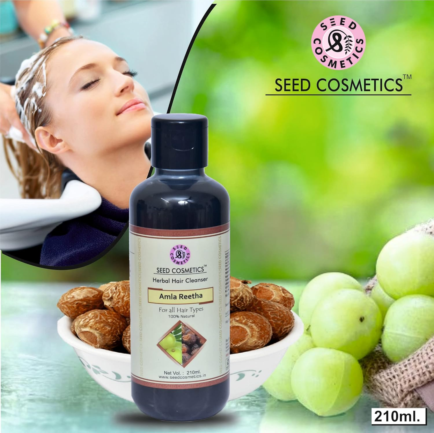Seed Cosmetics Amla Reetha Herbal Hair Shampoo 100% Natural for Men and Women Pack of 4 (840Ml) image number 4