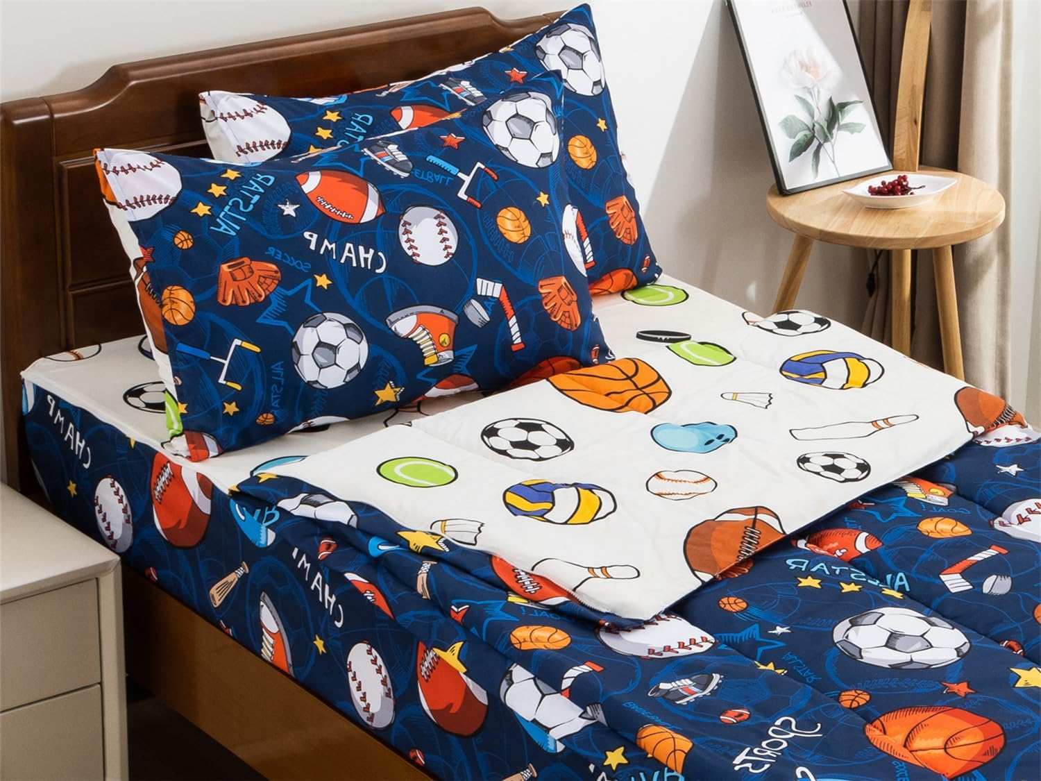 NTBED Galaxy Printed Zipper Bedding Sets Twin Lightweight Microfiber Universe Comforter Set with Fitted Sheet Pillow Covers,Navy Blue