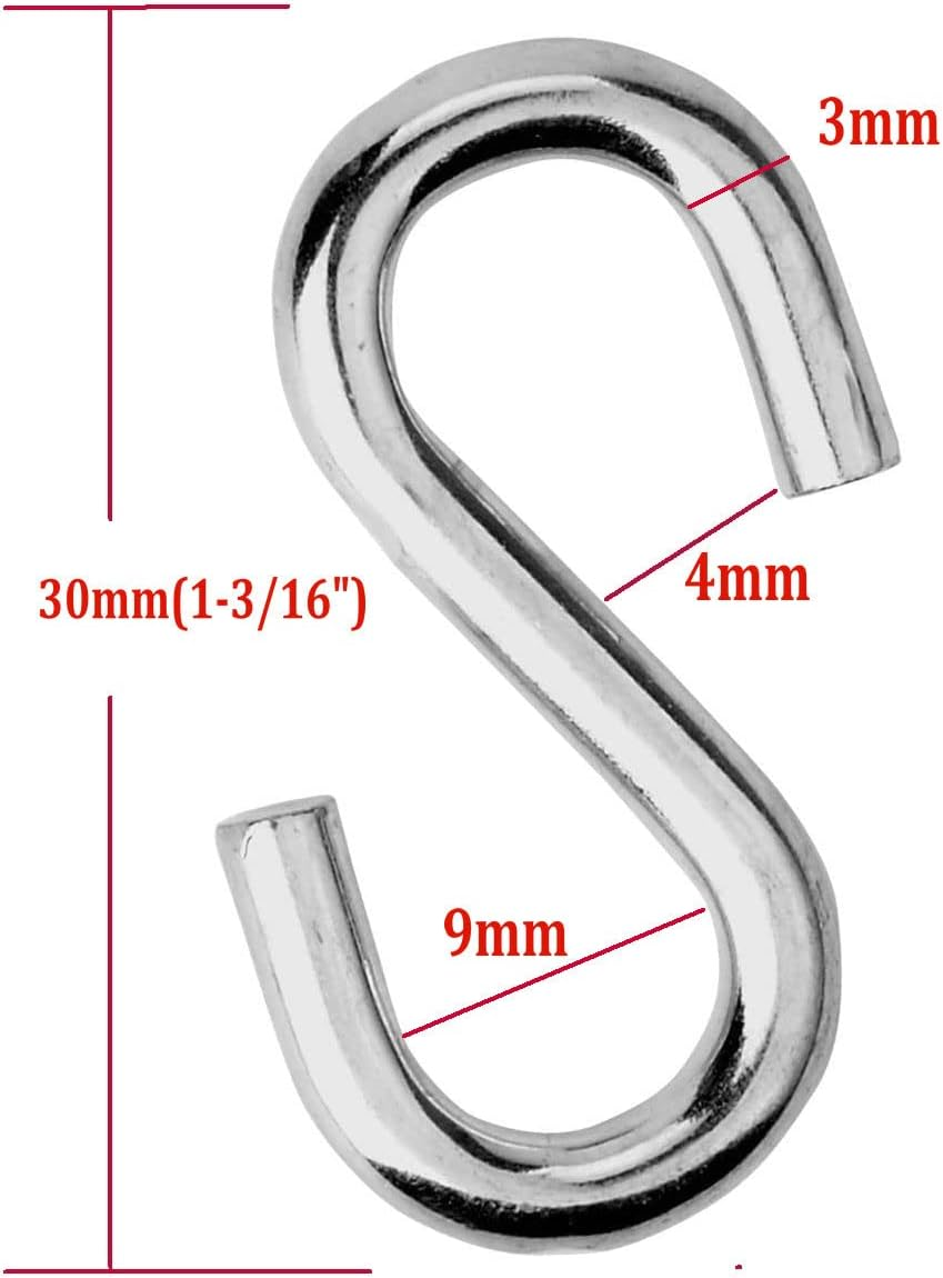 S Hooks 316 Stainless Steel Marine Grade Heavy Duty S Shaped Hooks Metal Hooks for Hanging Hammock Stand Swing Plants Utility Hooks 30Mm Long 3Mm Thickness,12Pieces image number 1