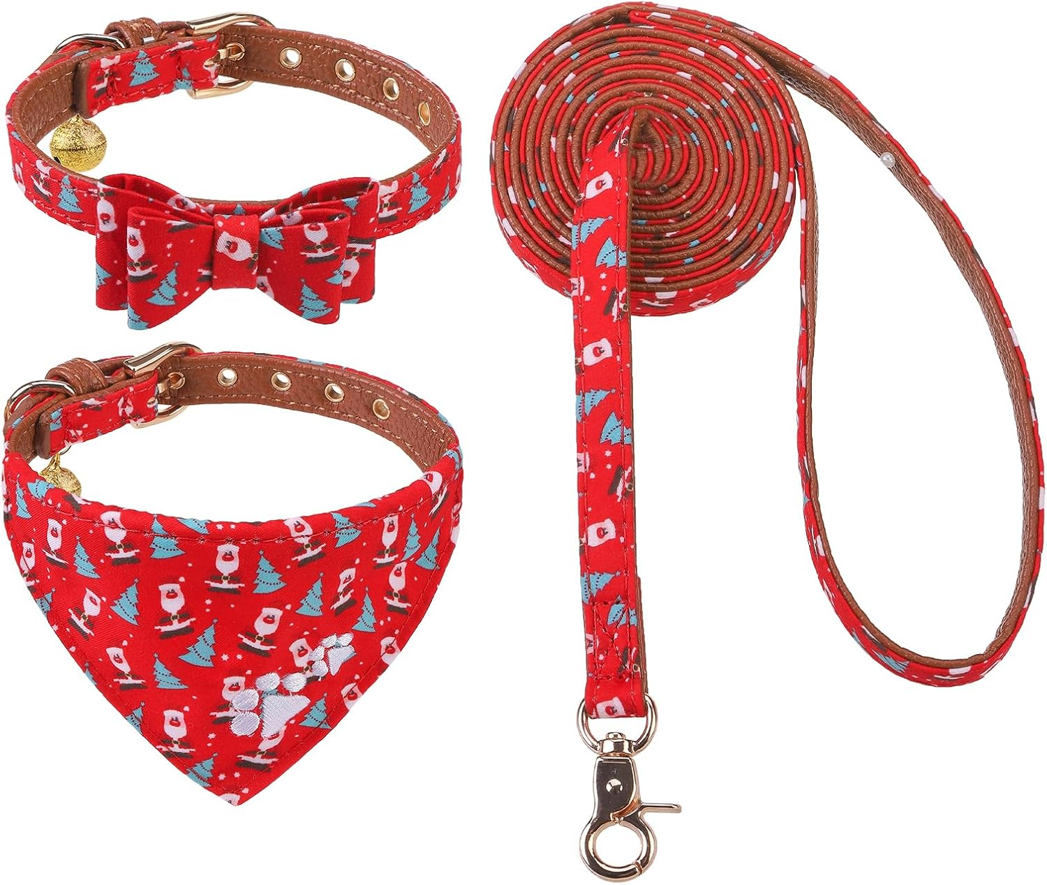 EXPAWLORER Dog Leash Collar Set - 3 Pack Plaid Pattern Adjustable Escape Proof Leash Collar Set for Outdoor Walking