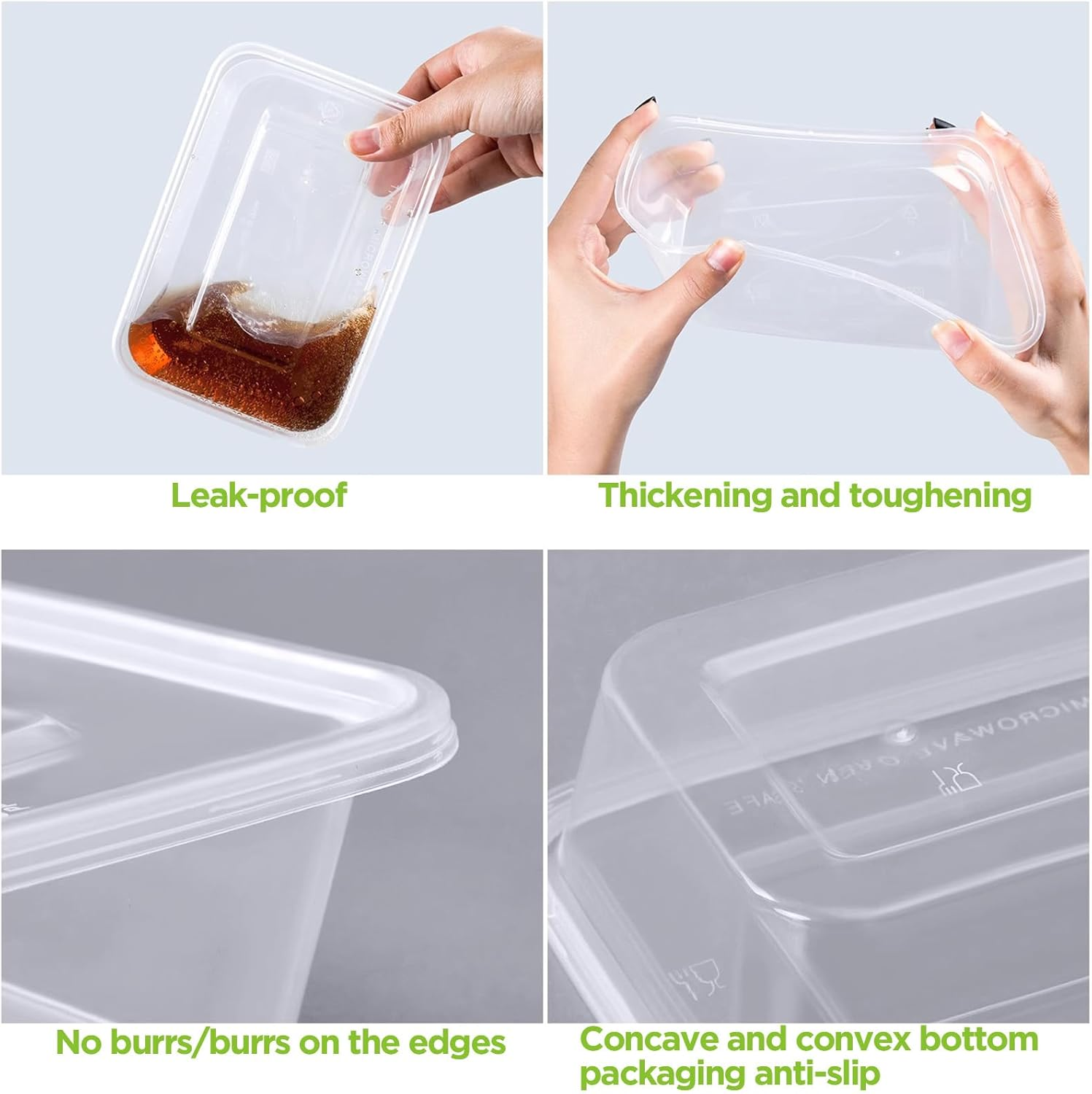 100 Pack Plastic Food Containers Disposable with Lids, 650Ml, 17Cm X 11.5Cm X 4.9Cm, Microwave, Freezer Safe, Thickened Stackable Meal Prep Containers - Clear, Bpa-Free Food Containers for Storage image number 5