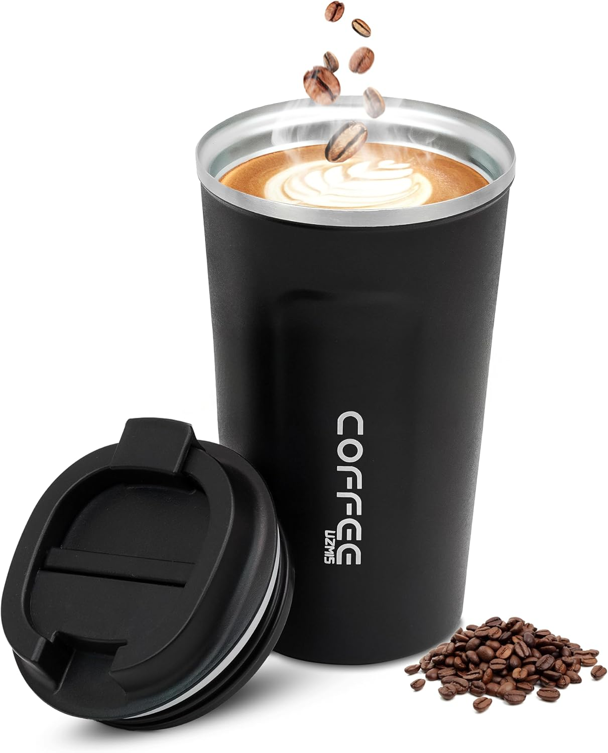 Coffee Cup, Stainless Steel Insulated & Reusable Travel Mug with Leak Proof Lid, Eco-Friendly Coffee Mug for Hot, Cold Drinks (Black - 510Ml)