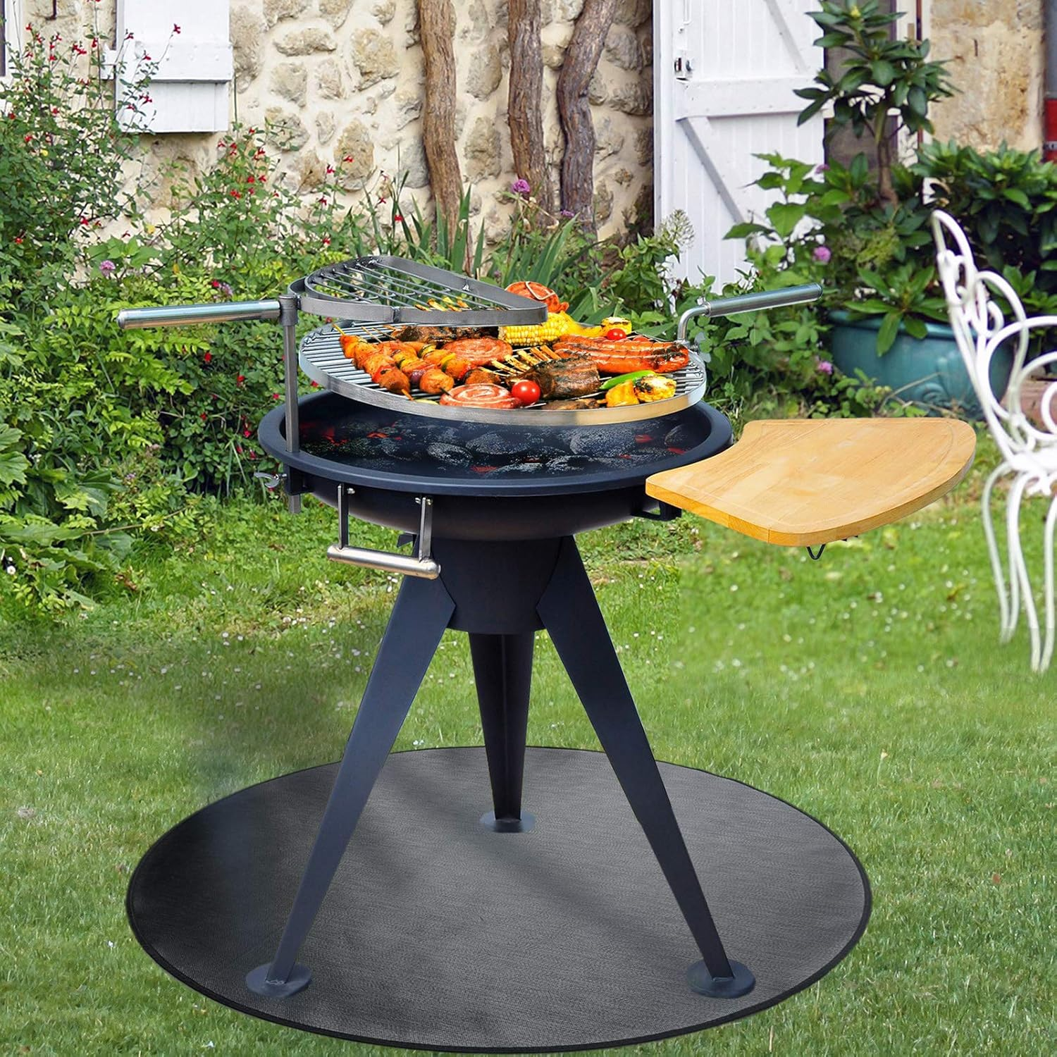 Round Ember Mat for under Grill Fire Pit, Fire Pits Mat for Deck, Flame Retardant Heat Resistant BBQ Gas Grill Air Fryer Protective Mat for Patio Lawn Ground Outdoor Campsite Firepfoof Pad Black (36") image number 1