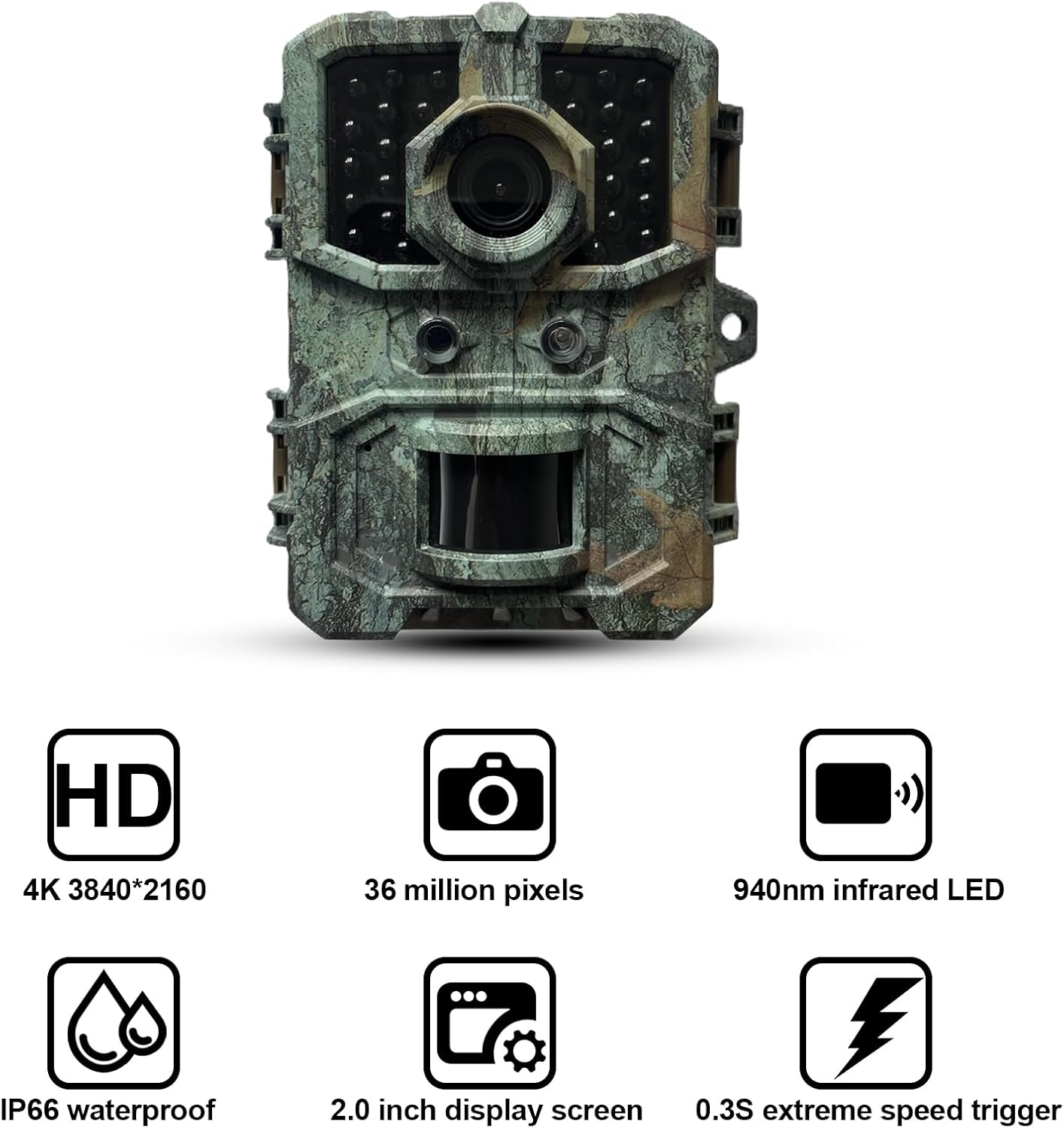 Trail Camera, 4K HD Game Camera with Night Vision, 0.3S Trigger Time Motion Activated, Loop Recording, 2.0 LCD Screen, IP66 Waterproof Camera for Wildlife Monitoring image number 1