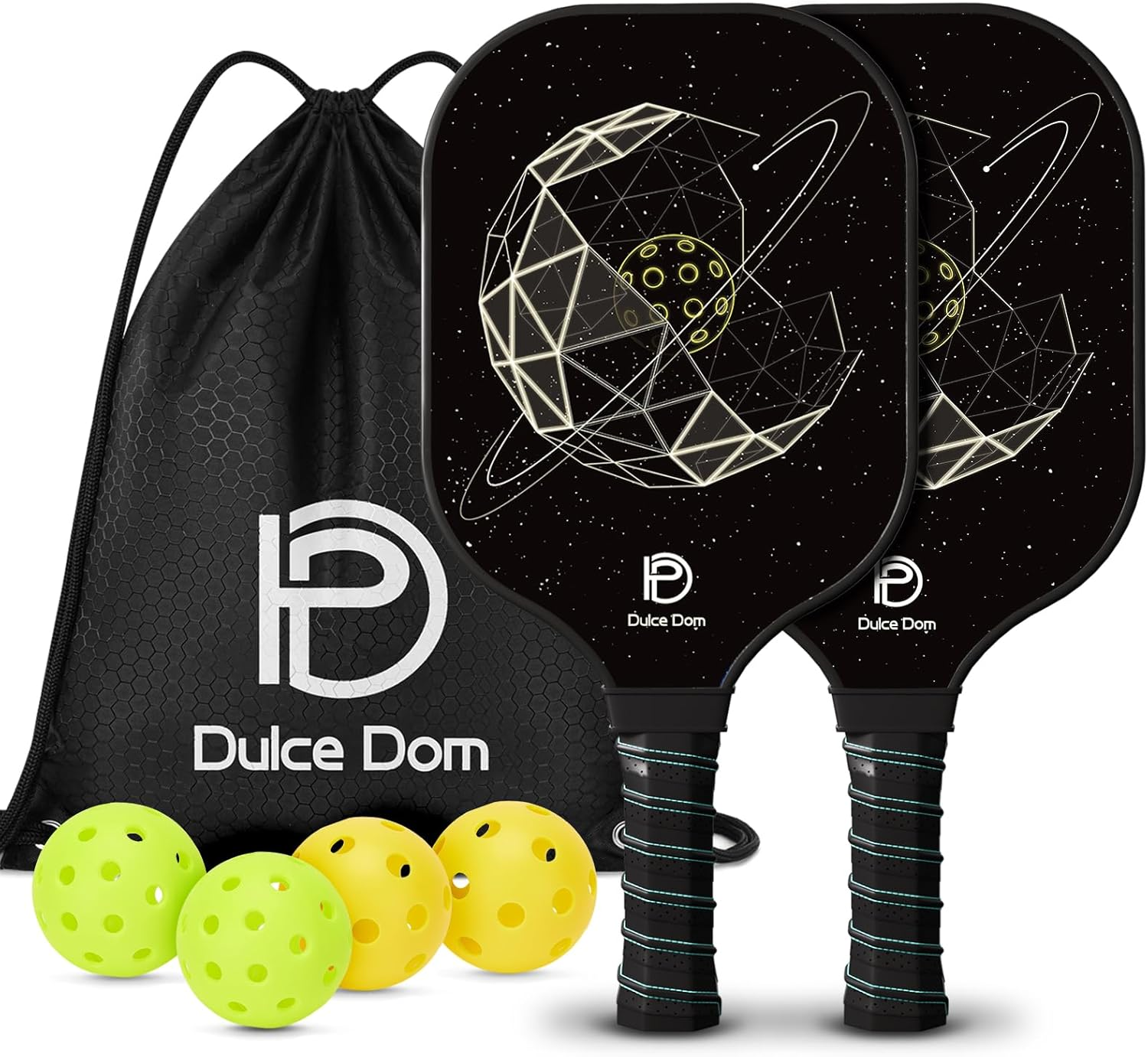 DULCE DOM Pickleball Paddles Set of 2/4, 4 Indoor Outdoor Pickleball Balls, Fiberglass Surface Paddle Racket with Cover Bag Training Equipment for Men Women