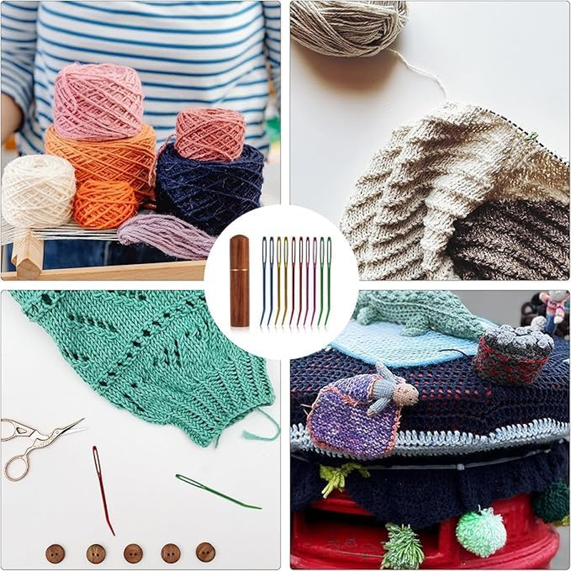 Tapestry Needle Embroidery Needles Yarn Needles, 10Pcs Steel Sharp Darning Tapestry Needle,Stainless Steel Sharp Darning Tapestry Needle,Bent Tip Yarn Needles Hand Knitting Needles with Wooden Case image number 6