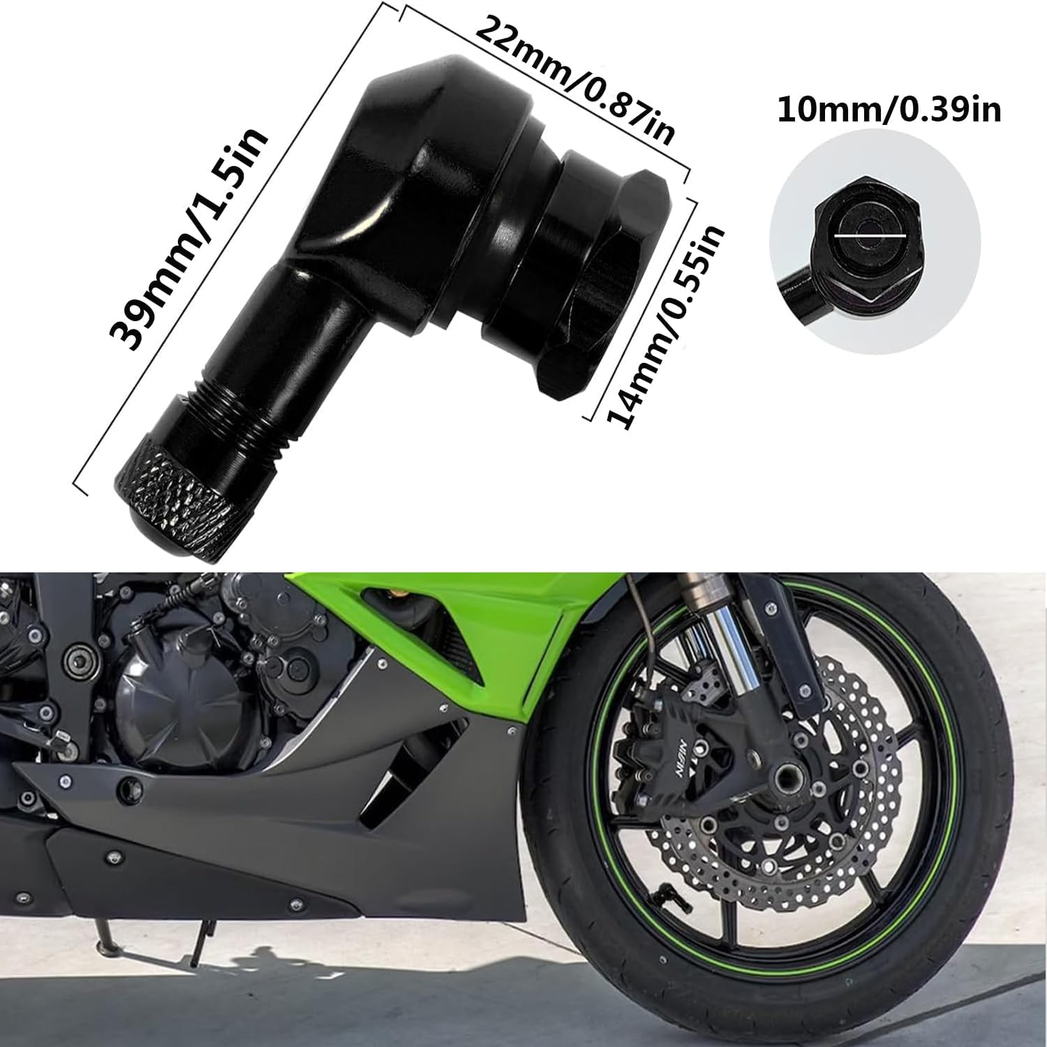 2PCS CNC Motorcycle Tire Valve Stems, 90 Degree Aluminum Alloy Valve Air Stems for 10 to 11.3 Mm Tubeless Tires, Rim Wheel Valve Angle with Rubber Seals for Most Motorcycles Bikes Scooters image number 5