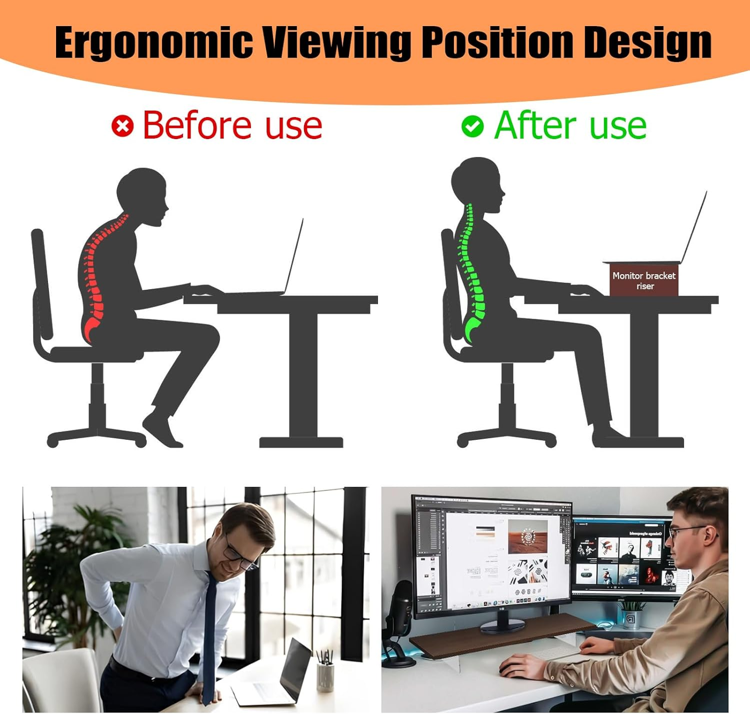 MOCICIGO Dual Monitor Stand Riser 3 Shelf Screen Stand with Adjustable Length and Angle,Monitor Stand, 2 Extra for PC, Computer, Laptop (OAK) image number 3