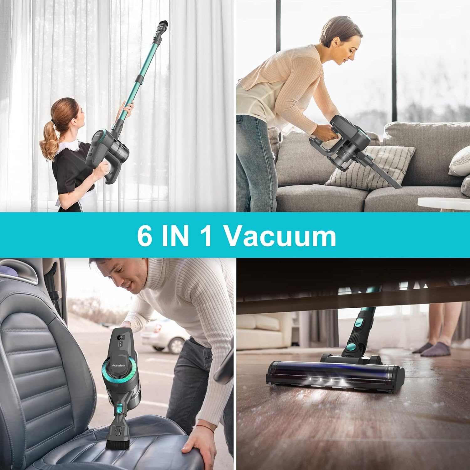 DEVOAC Cordless Vacuum Cleaner, 6 in 1 Ultra-Lightweight Stick Vacuum, 2200Mah Battery up to 40Mins Runtime, Powerful Handheld Vacuum for Hard Floor Carpet Pet Hair Home image number 5