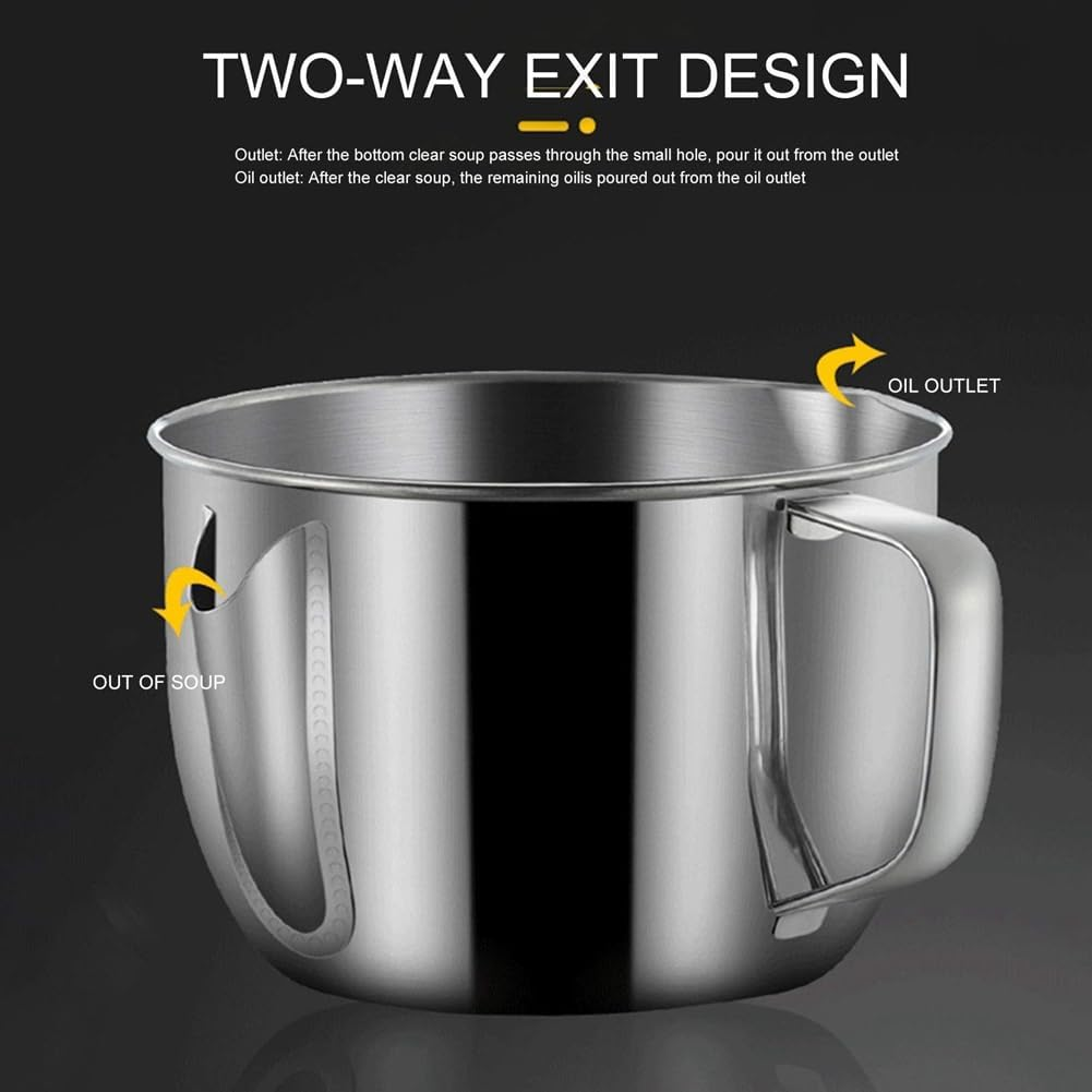 Aribrnten Stainless Steel Fat Separator 1L/4 Cup, Grease Separator with Strainer and Glass Lid, Soup Oil Separator Cup image number 5