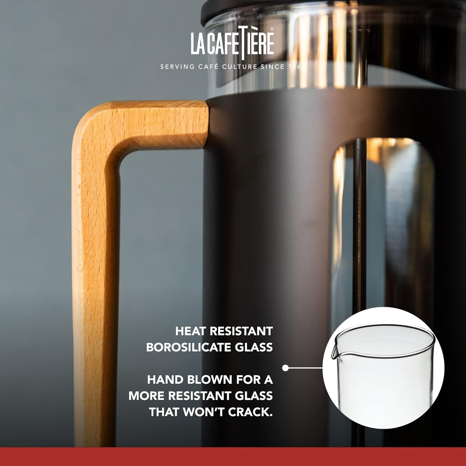 La Cafetiere Pisa Cafetiere 3 Cup 350Ml| Stylish Borosilicate Glass French Press with Wood Handle|Black image number 4