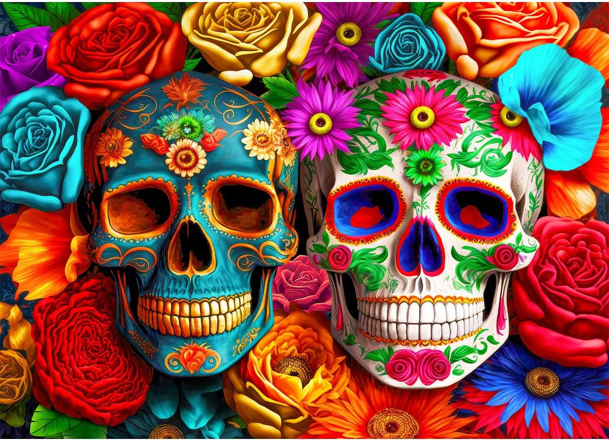 HUADADA Jigsaw Puzzles for Adults 1000 Pieces, Puzzles for Adults 1000 Piece, Challenging Game Toys, Impossible Puzzle, Family Decoration Puzzle - Flowers Skull image number 3