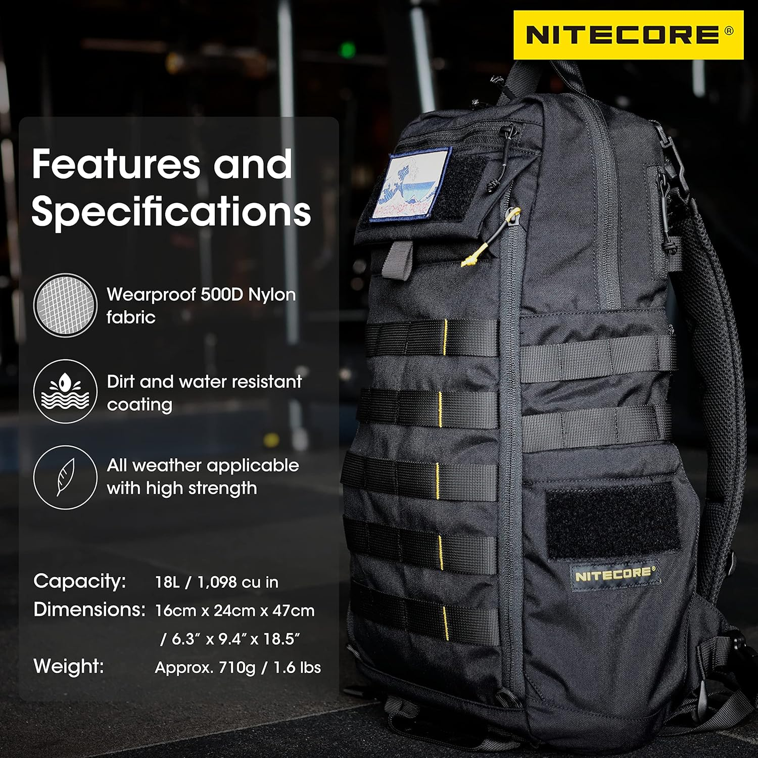 NITECORE BP18 Tactical Backpack Travel Commuter Daypack Molle Bag Fit 14 Inch Laptops with NITECORE Patch image number 1