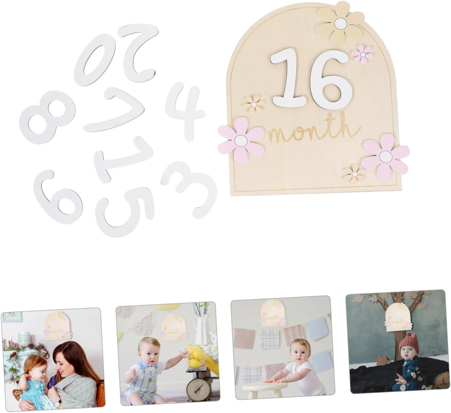 MERRYHAPY Wooden Door Sign Monthly Milestone Cards Milestone Markers First Year Party Craft Birthday Decor image number 2