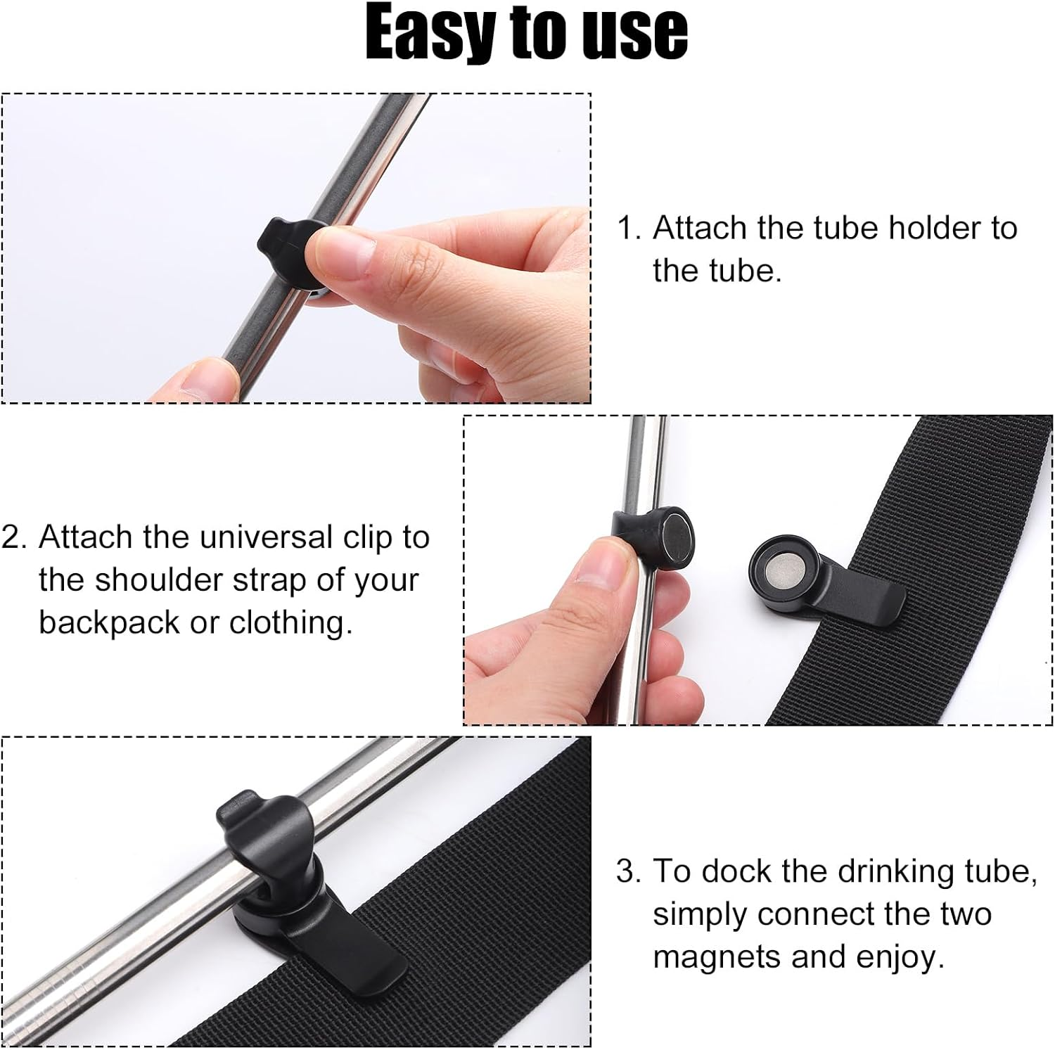 5Pcs Magnetic Blow Clip Water, Plastic Water Blow Tube Clip Black Magnetic Clip for Hydration Hose for Keeping Drinking Valve Tube in Place for Camelbak Osprey image number 2