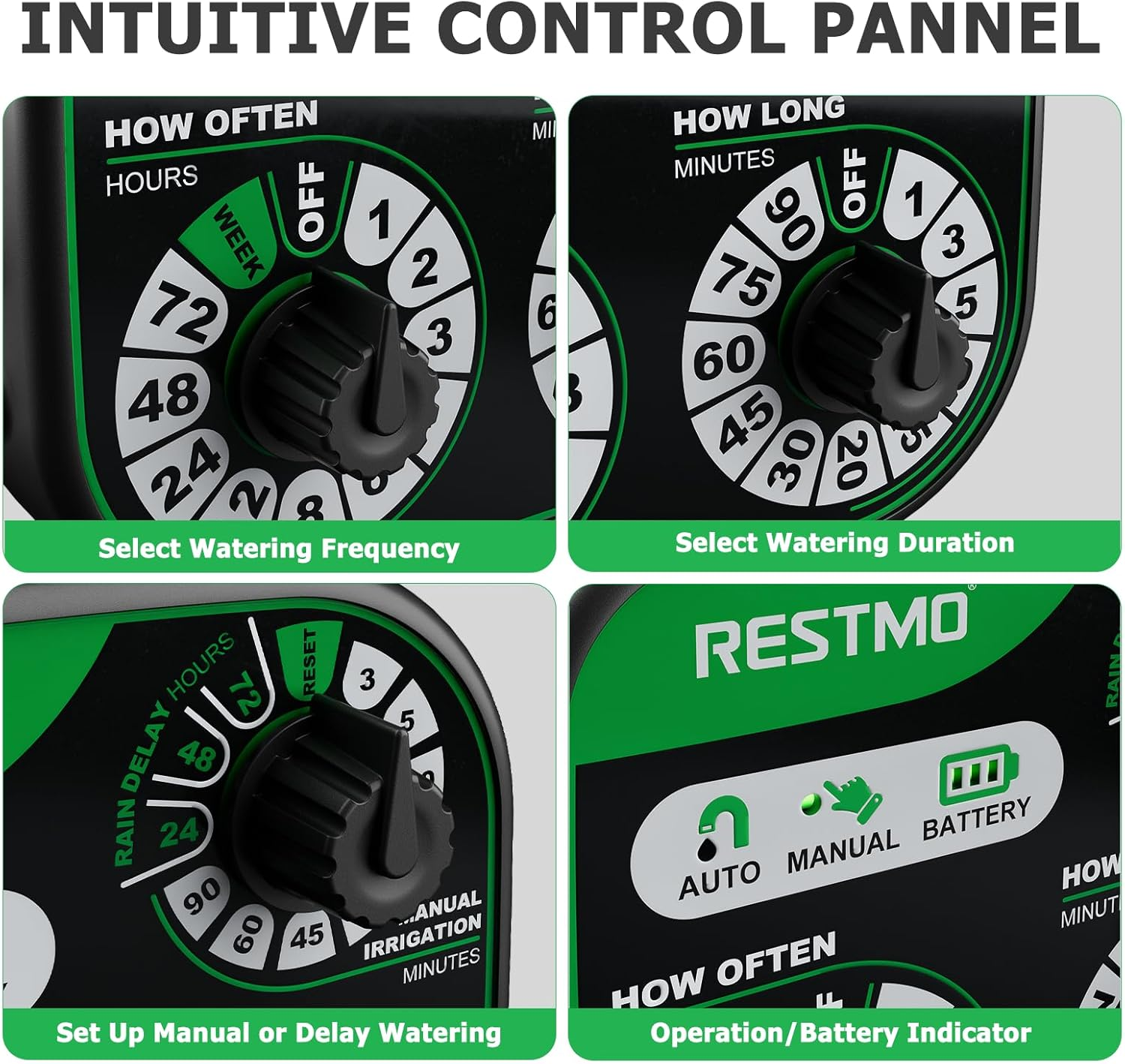 RESTMO 3-Dial Analog Water Timer, Mechnical Control Automatic Irrigation with Manual and Rain Delay, Sprinkler Timer for Garden Hose Watering, Self-Watering System, Easy to Set Up image number 4