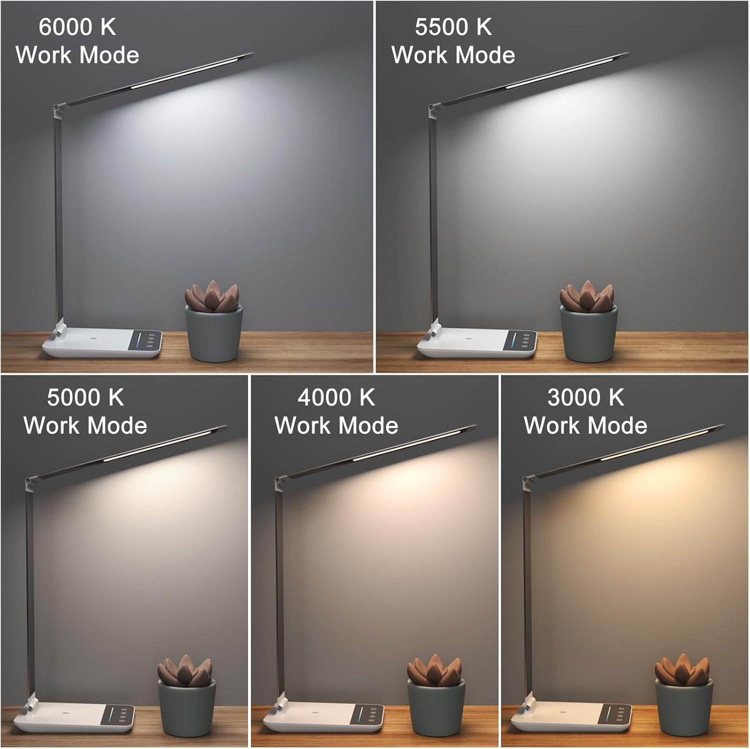 LED Desk Lamp with Wireless Charger, USB Charging Port, Dimmable Eye-Caring Desk Light with 5 Brightness Levels & 5 Lighting Modes, Touch Control, Auto Timer (White)