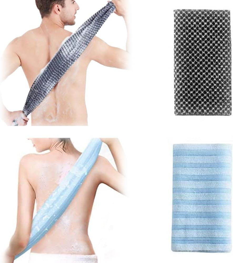 2 Pack Back Scrubber for Shower Bath, Exfoliating Body Scrubber, Japanese Scrub Wash Cloth, Exfoliating Washcloth Towel for Men Women, Body Exfoliator Loofah Luffa Sponge Net Rag Back Washer (Checkered & Blue) image number 3