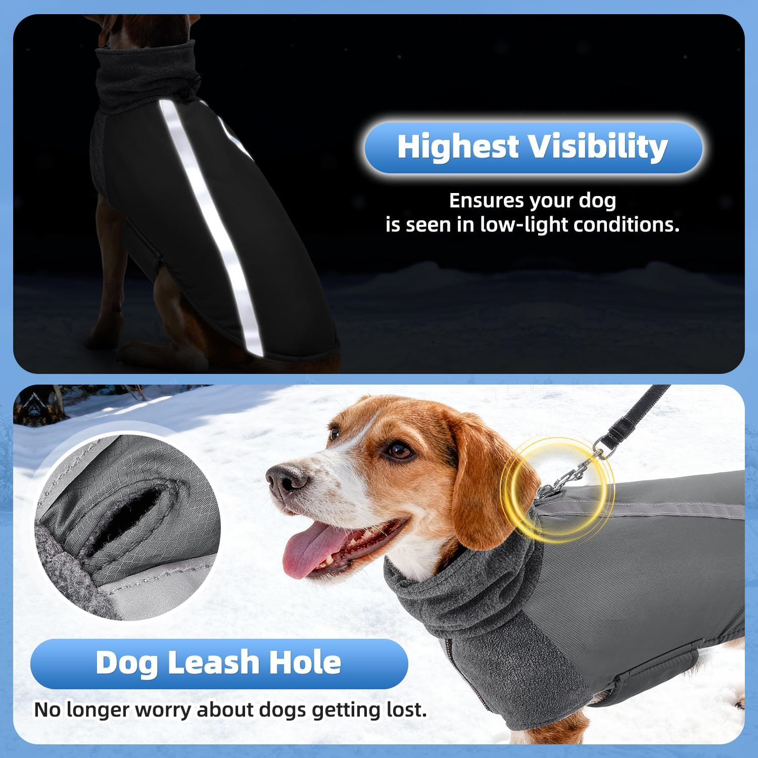 Slowton Winter Dog Coat, Warm Polar Fleece Lining Doggie Outdoor Jacket with Turtleneck Scarf Reflective Stripe Adjustable Waterproof Windproof Puppy Vest Soft Pet Outfits (X-Large, Grey) image number 5