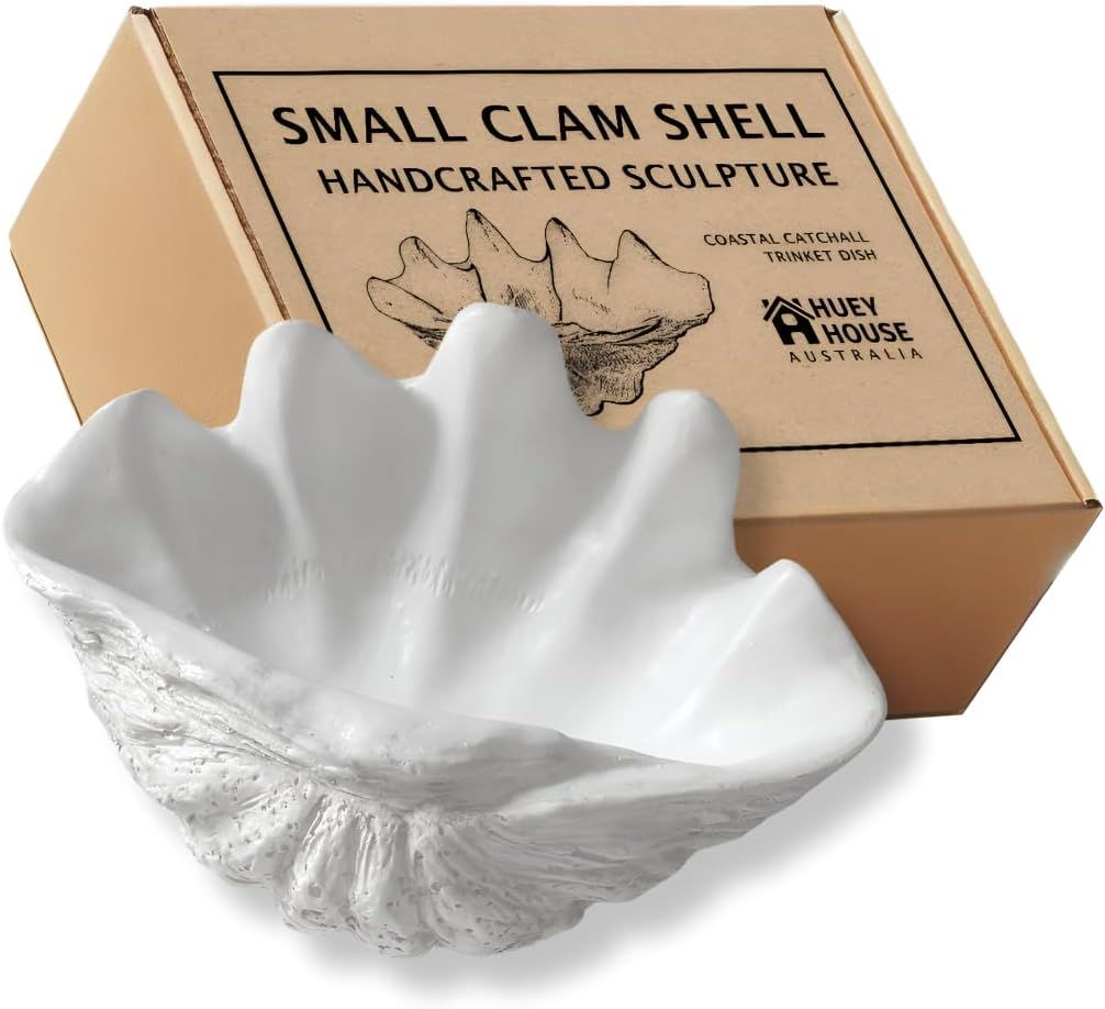 Small Clam Shell Sculpture Replica, 22Cm L X 14Cm W X 11Cm H, Handcrafted White Resin Seashell for Coastal Home D&eacute;cor, or Trinket Dish for Jewelry, or Keys White image number 6