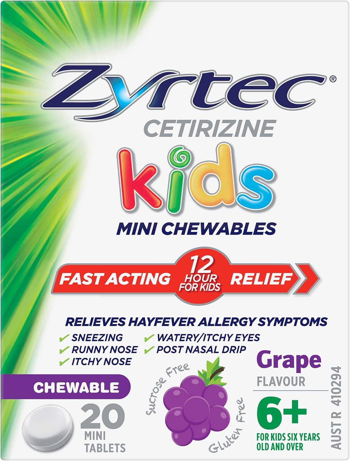 Zyrtec Grape Chewable Allergy 20 Tablets for Kids image number 1