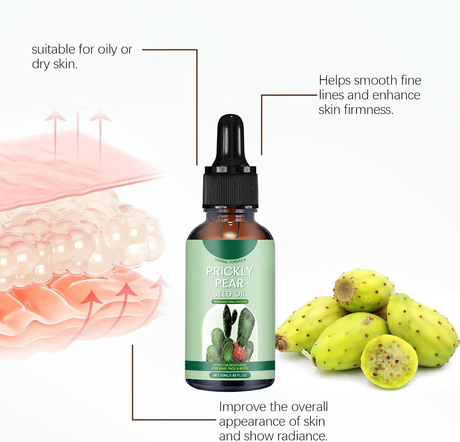 Qguojie Organic Prickly Pear Seed Oil 50Ml | 100% Pure Natural Cactus Oil for Face, Hair & Body | Skin Moisturizer for Firming, Hydrating & Anti-Aging | All Skin Types (3) image number 5