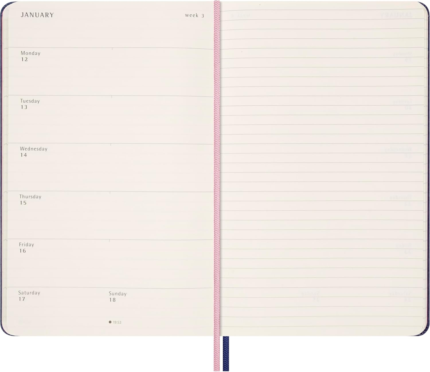 Moleskine Sakura 18 Monate Wochen Notizkalender 2025/2026, L/A5, 1 Wo = 1 Seite , Rechts Linierte Seite, Fester Einband, Liniert image number 3