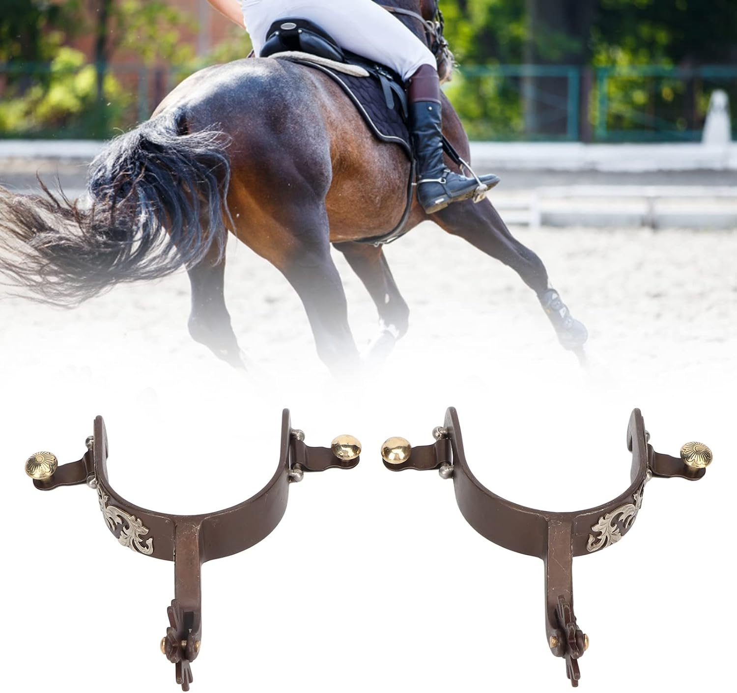 Multifunctional Stainless Steel Horse Spurs, Vintage Antique Brass Design, Turnable Gear for Reminders without Hurting,Style Vintage Carved Spurs