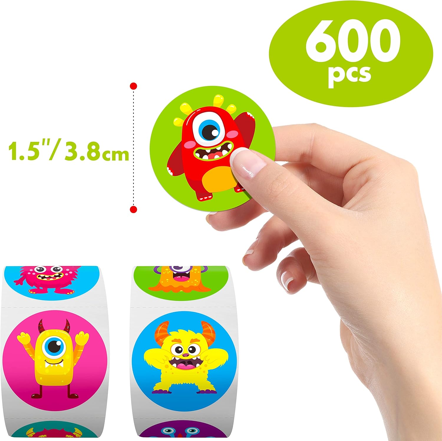 600 PCS Cartoon Monster Stickers for Kids, Party Decoration Teacher Reward Encouragement Motivational Decals 16 Designs Value Pack (1.5" in Diameter) image number 2