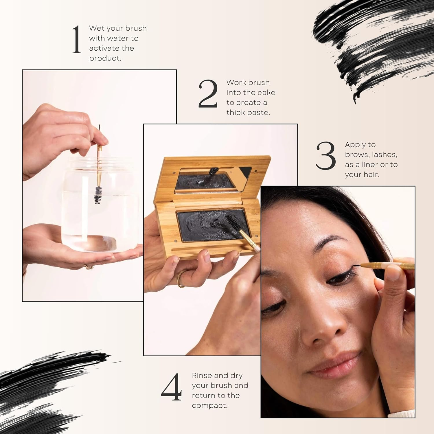 Scoop Whole Beauty Mud Cake Mascara Black, 3 in 1 Volumising Mascara for Lashes Liner Brows, Vegan Cruelty Free, 10G (Midnight Black) image number 1