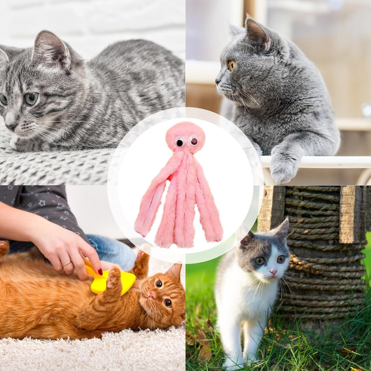 Cartoon Octopus Cat Teething Toys - Octopus Chew Toy, Cartoon Cat Toy | Soft Pet Toy Octopus Catnip Toy, Soft Pet Toy Kitten Chew Toys, for Pet, Plush Cat Toys Kitten Teething Indoor Cata - Purple image number 6
