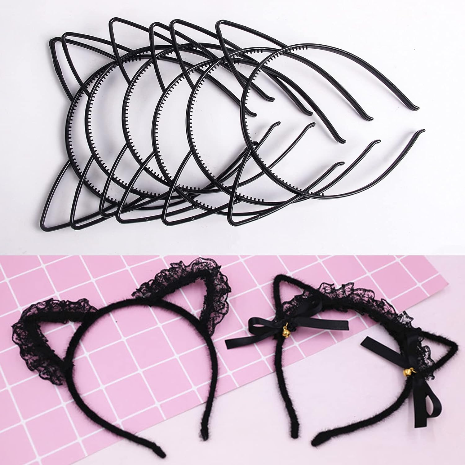 10 Pcs Girls Plastic Cat Ears Headband Simple Comfortable Headdress（10 Colors） - Black image number 4