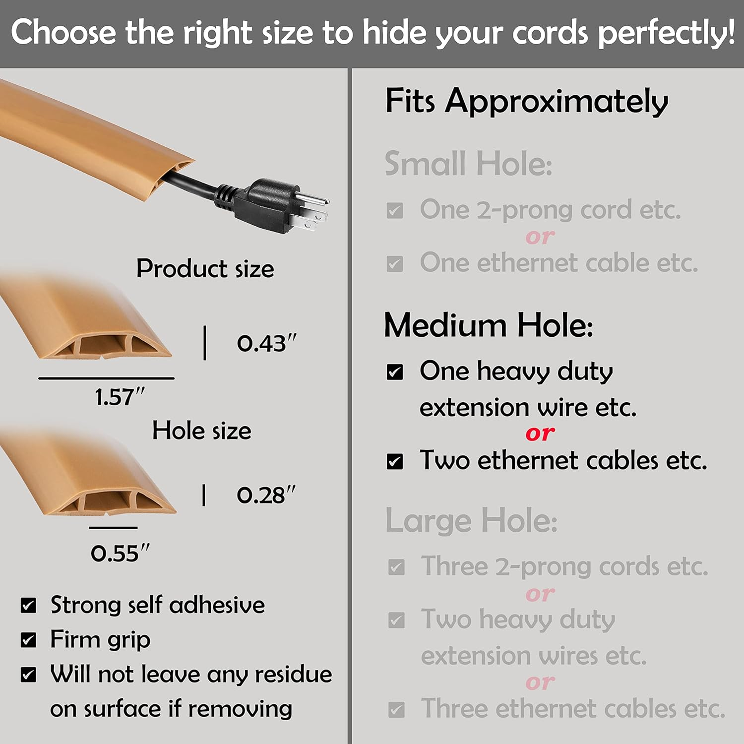 Rubber Bond TV Cord Hider Cable Protector - Strong Self Adhesive Wall Cord Cover Cable Hider - Low Profile Cable Management Wall Cord Concealer Cable Raceway - Brown - 1-2 Cord - 6 Feet