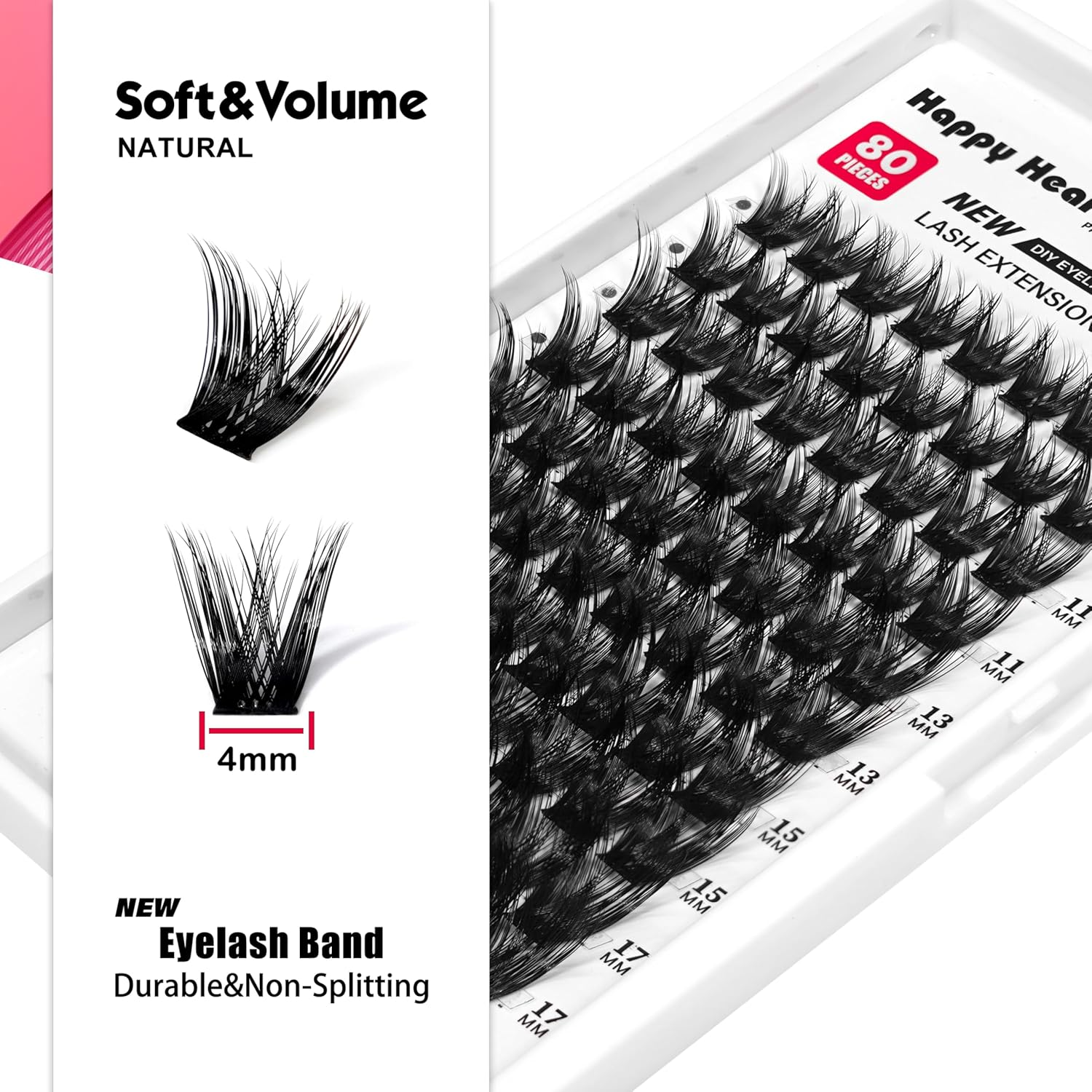 Volume Thick Individual Eyelash Extension Flexible Band Lash Clusters C Curl Faux Mink Clusters Lashes 9-17Mm Mixed Length Reusable DIY False Eyelashes (Black A12-C) image number 2