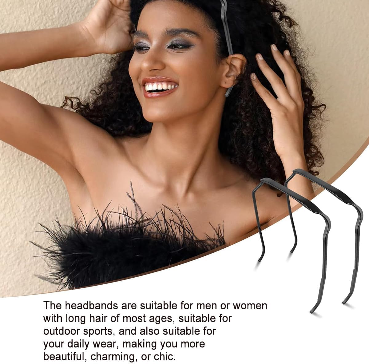 4Pcs Square Headband,Fashion Sunglass Headbands,Invisible Hair Hoop,Curly Thick Hair Hairstyle Fixing Tool for Women Men(Black, Gold, ONE SIZE) image number 2