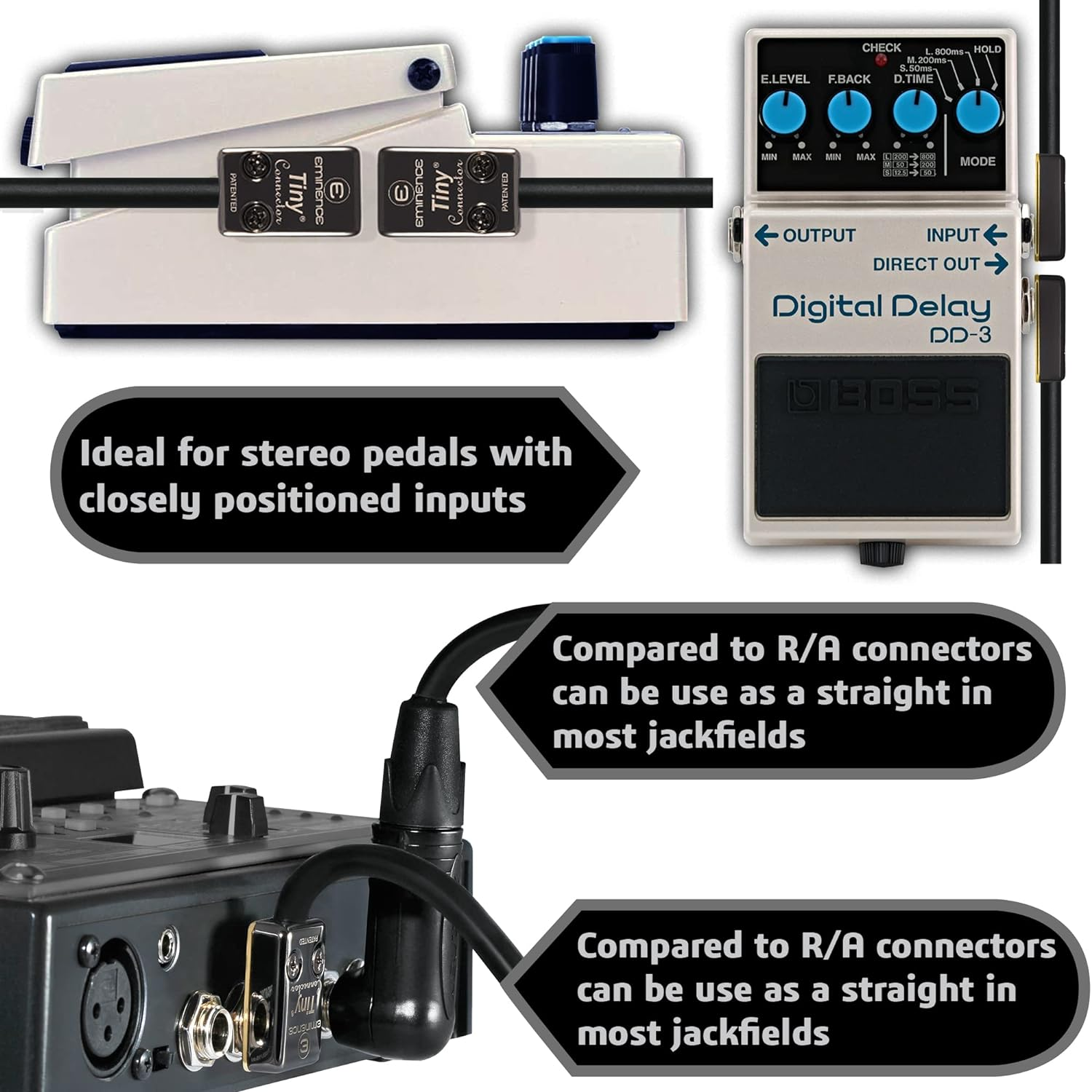 3 Units - 75 CM - Pedal, Effects, Patch, Instrument Cable Custom Made by WORLDS BEST CABLES &ndash; Made Using Mogami 2319 Wire & Eminence Tiny Gold Plated &frac14; Inch (6.35Mm) R/A TS Connectors image number 3