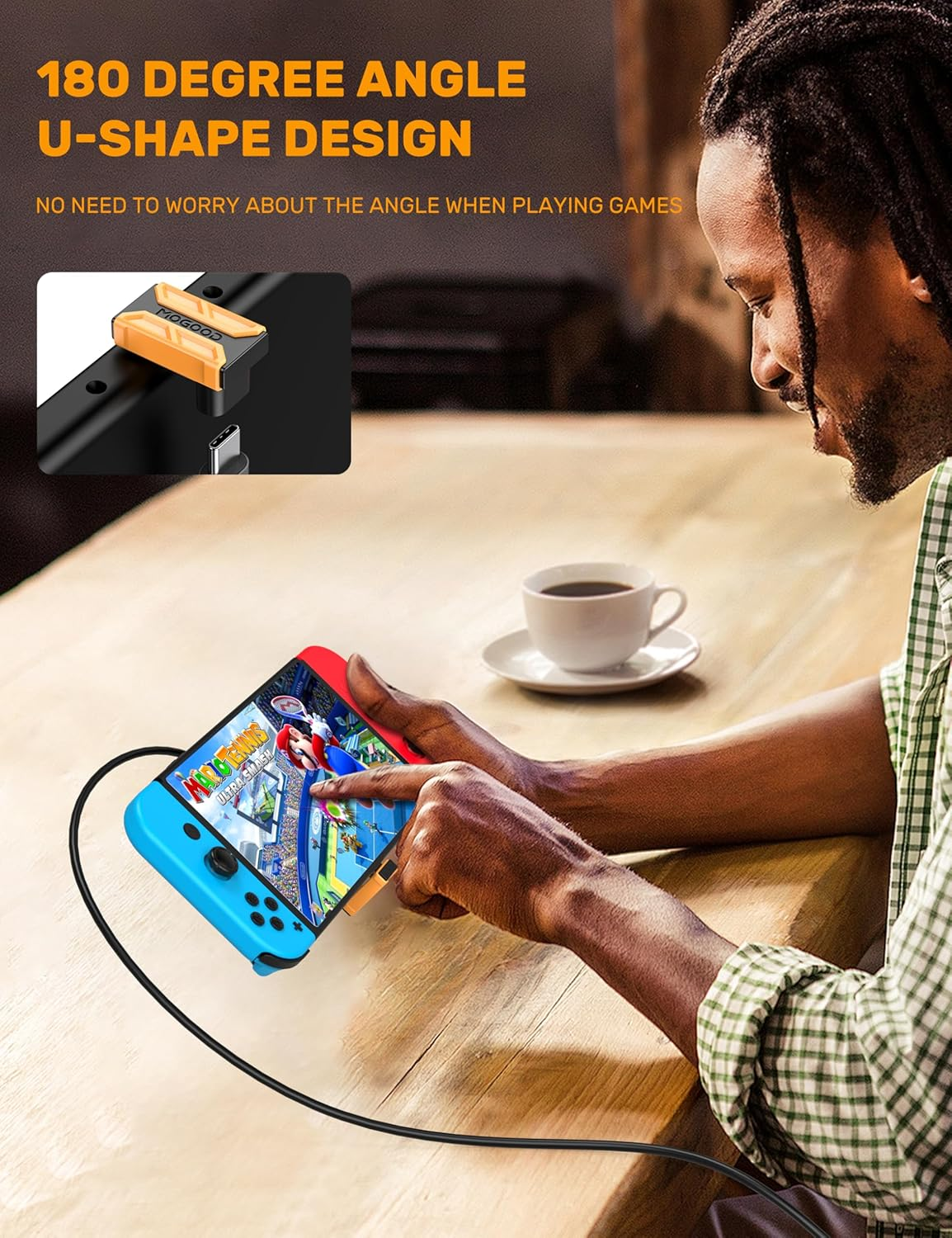 MOGOOD 180 Degree U Shape USB-C Male to USB-C Female Adapter with PD 140W/40 Gbps, USB-C 180 Extender for Steam Deck/Switch/Laptop/Tablet/Phone image number 4