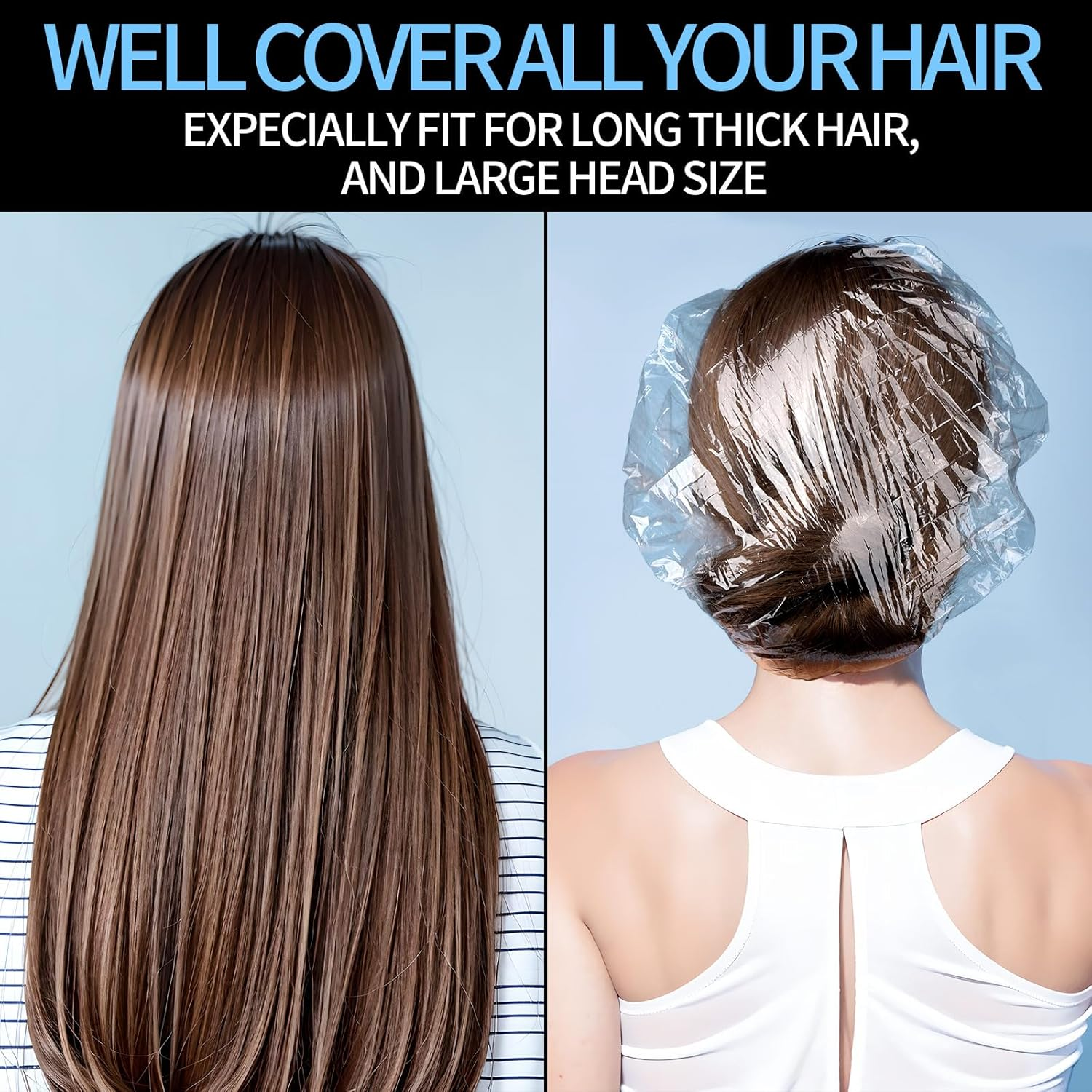 LEOBRO Extra Large Disposable Shower Cap, 100PCS, Clear Thick Plastic Hair Caps for Women, Hair Treatment, 20.5 INCH image number 2