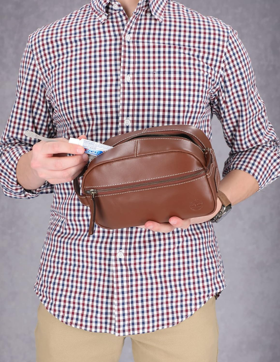 Timberland Men'S Leather Toiletry Bag Travel Kit Accessory