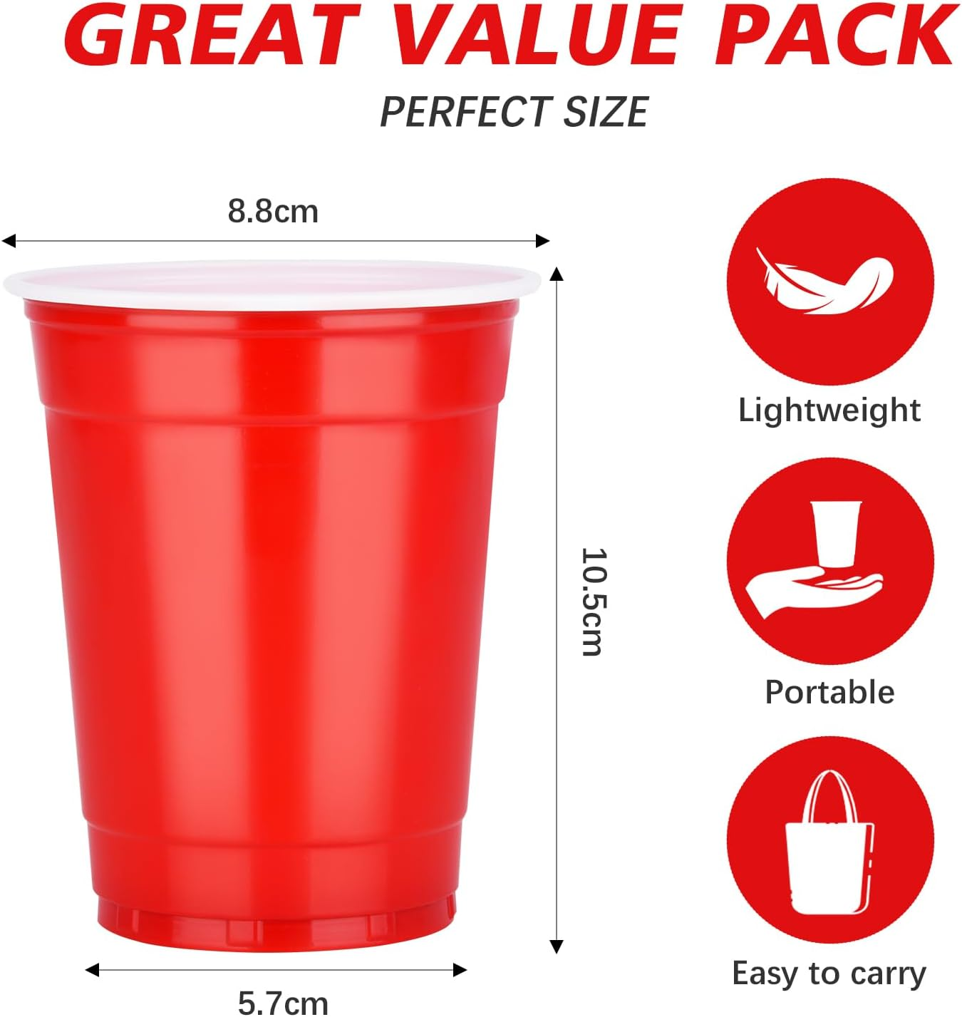 12Oz Red Plastic Party Cups: 50Pack Reusable Blank Plastic Cups, Food-Grade Party Cold Drink Plastic Cups, Red Cups for Parties, Weddings, Events or DIY Projects