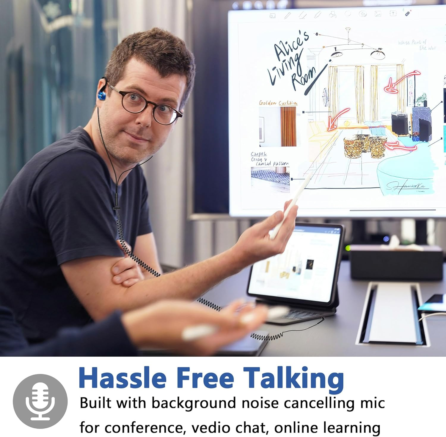 MOXKING Headphones for TV with Long Cable Earphones, 16 Ft / 4.8 M Extension Cable Headphones for PC, 3.5 Mm Audio Output (Blue)